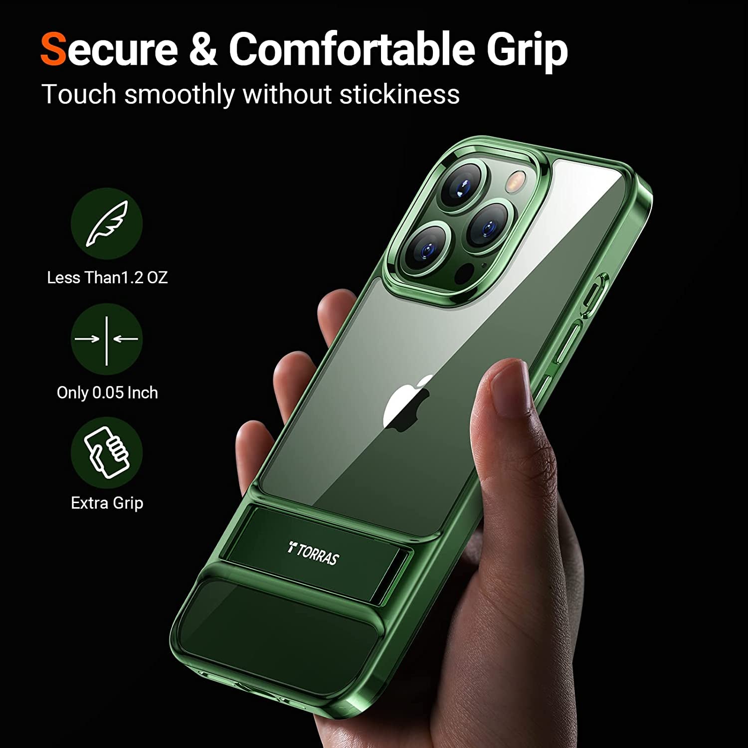 TORRAS Moonclimber for Iphone 13 Pro Max Case, [3 Stand Ways][Non-Yellowing & Military Grade Shockproof] Protective Slim Hard Clear Phone Case with Stand 6.7'' 2021, Green  TORRAS   