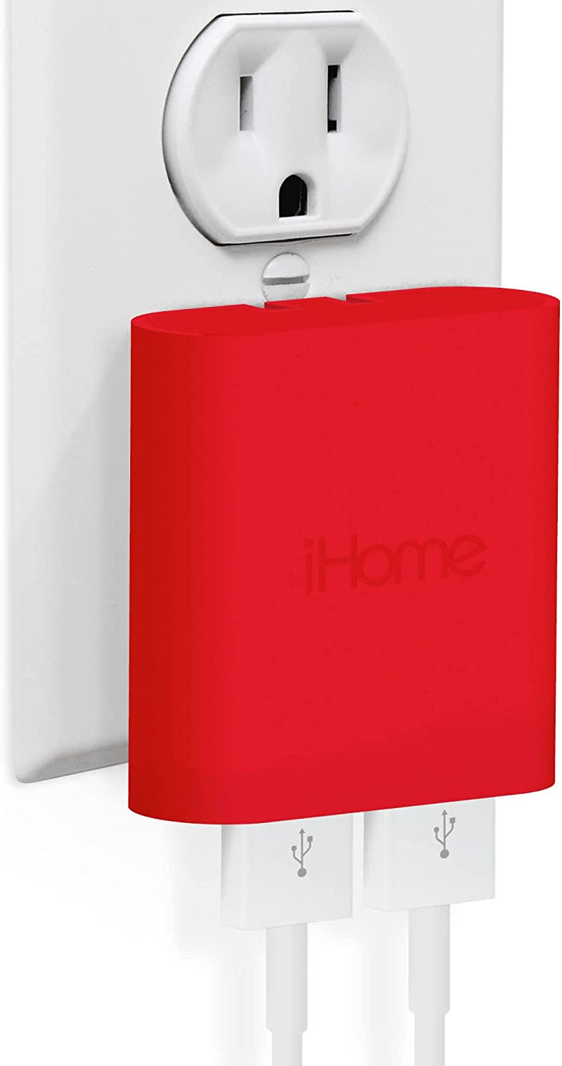 Ihome Slim USB Wall Charger: AC Pro Multiport USB Charger, USB Plug Adapter & Phone Charging Block, 4 USB Plugs for Wall Outlet, Flat 4 Port USB Charger & USB Wall Adapter  iHome by Lifeworks Technology Red 2 Port Rapid Charge 