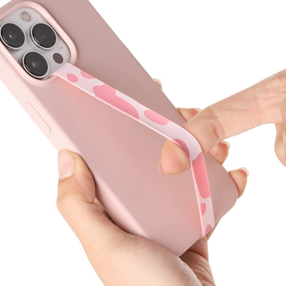 Sinjimoru Silicone Stretching Strap as Phone Grip Holder, Slim Grip Tape for Iphone Case, Secure Phone Strap as Cell Phone Holder. Sinji Loop Black  Sinjimoru Co. Ltd Holstein Pink  