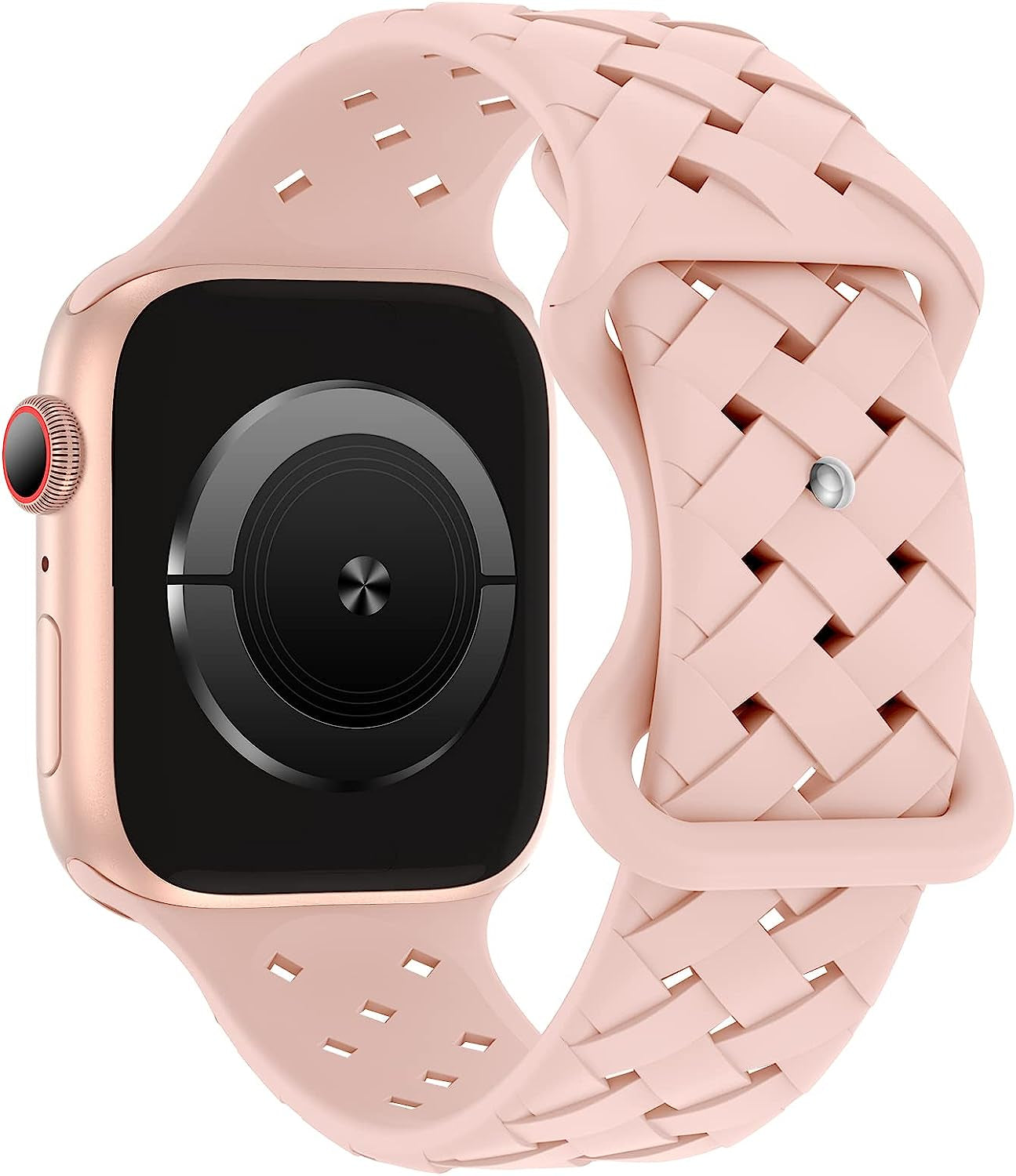 Distore Silicone Braided Weave Bands Compatible with Apple Watch 38Mm 40Mm 41Mm 42Mm 44Mm 45Mm 49Mm, Replacement Silicone Sport Breathable Strap for Iwatch Series Ultra SE 8/7/6/5/4/3/2/1 Women Men  Distore Pink Sand 38mm/40mm/41mm 