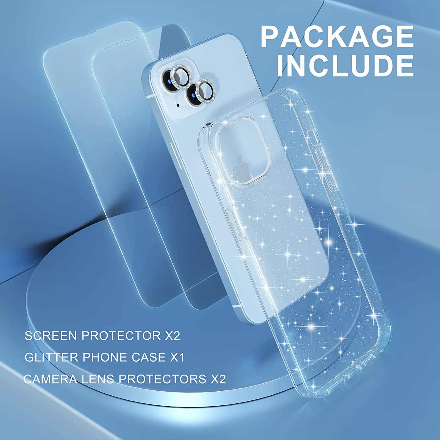 Choiche Compatible for Iphone 14 Case Cute, Women Clear Glitter Bling Sparkly Case, [2 X Diamond Camera Lens Protectors] [2 X Tempered Glass Screen Protectors] 6.1-Inch (Glitter Clear)  Choiche   