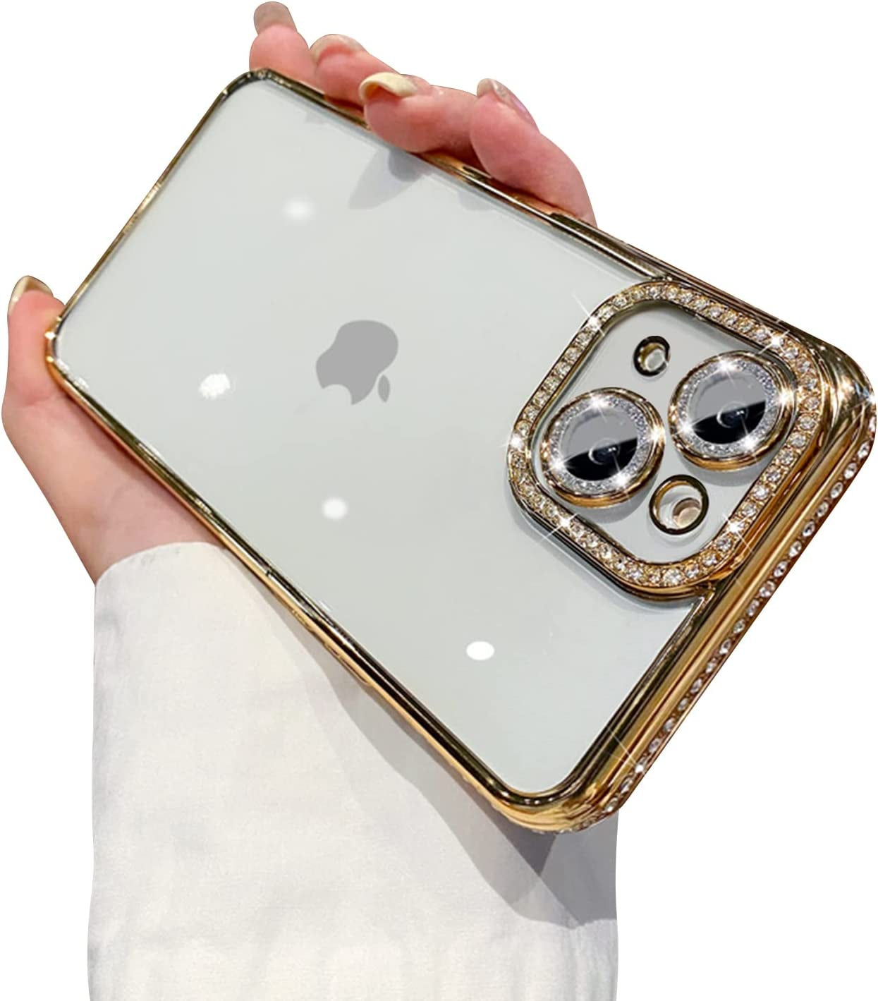 Fycyko Compatible with Iphone 14 plus Case with Glitter Diamond Camera Protector,Bling Clear Cute Phone Case Shockproof Sparkle Len for Iphone 14 plus 6.7''-Purple  Fycyko Gold  