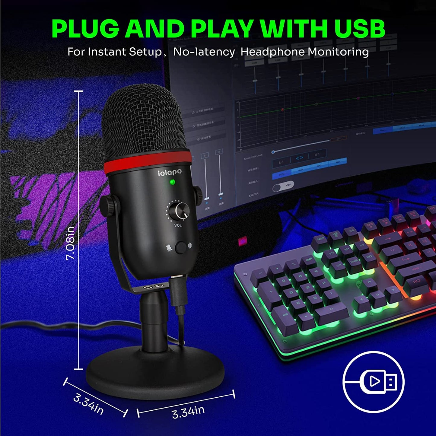 Iqlqpq Podcast Microphone USB Microphone for Phone,Pc/Laptop/Ps4/5,Professional ASMR Microphone with Noise Cancelling Plug and Play Microphone for Streaming,Podcast,Studio  iQlQPQ   