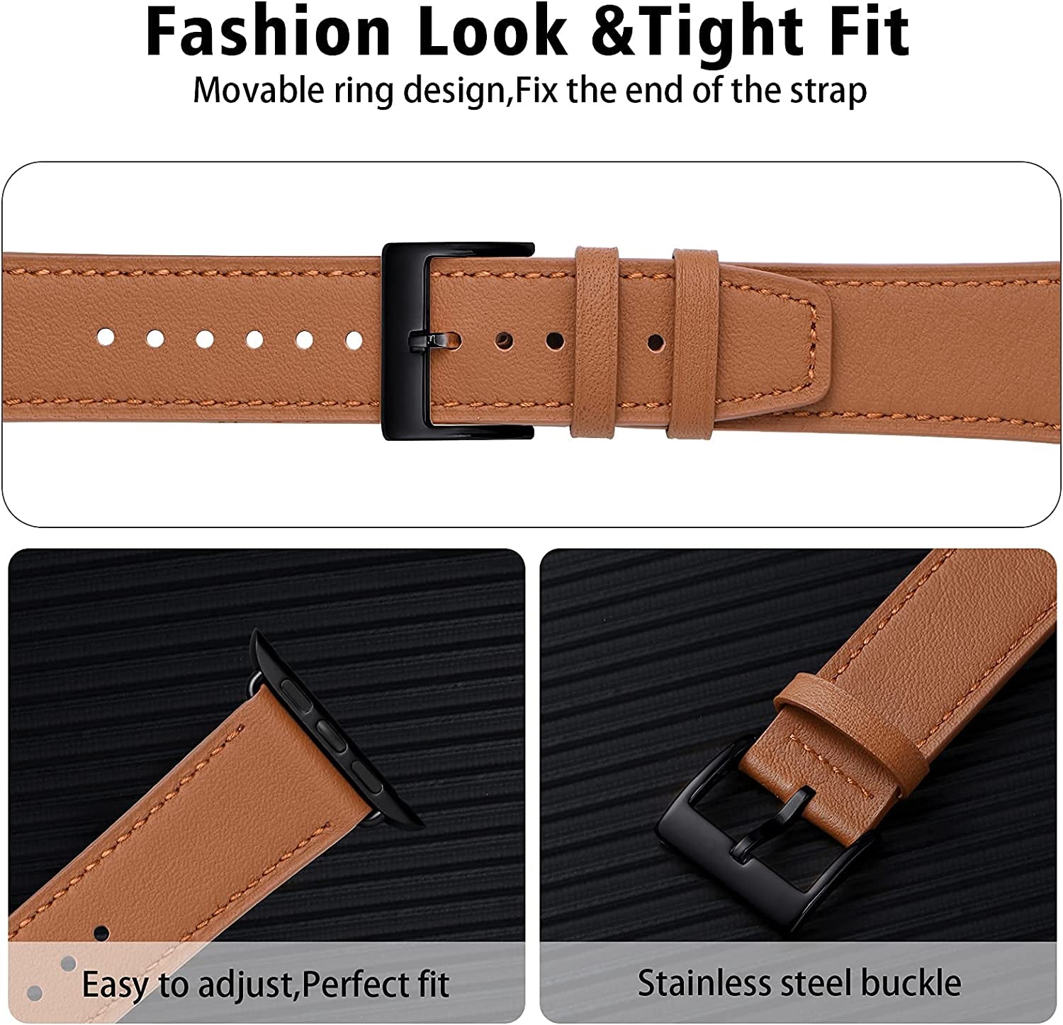 Lovrug Band Compatible with Apple Watch Band 44Mm 42Mm 38Mm 40Mm 41Mm 45Mm 49Mm Ultra SE2 SE Series 8/7/6/5/4/3/2/1 Genuine Leather Business Replacement Band Smart Watch Strap for Women Men  LovRug-US   
