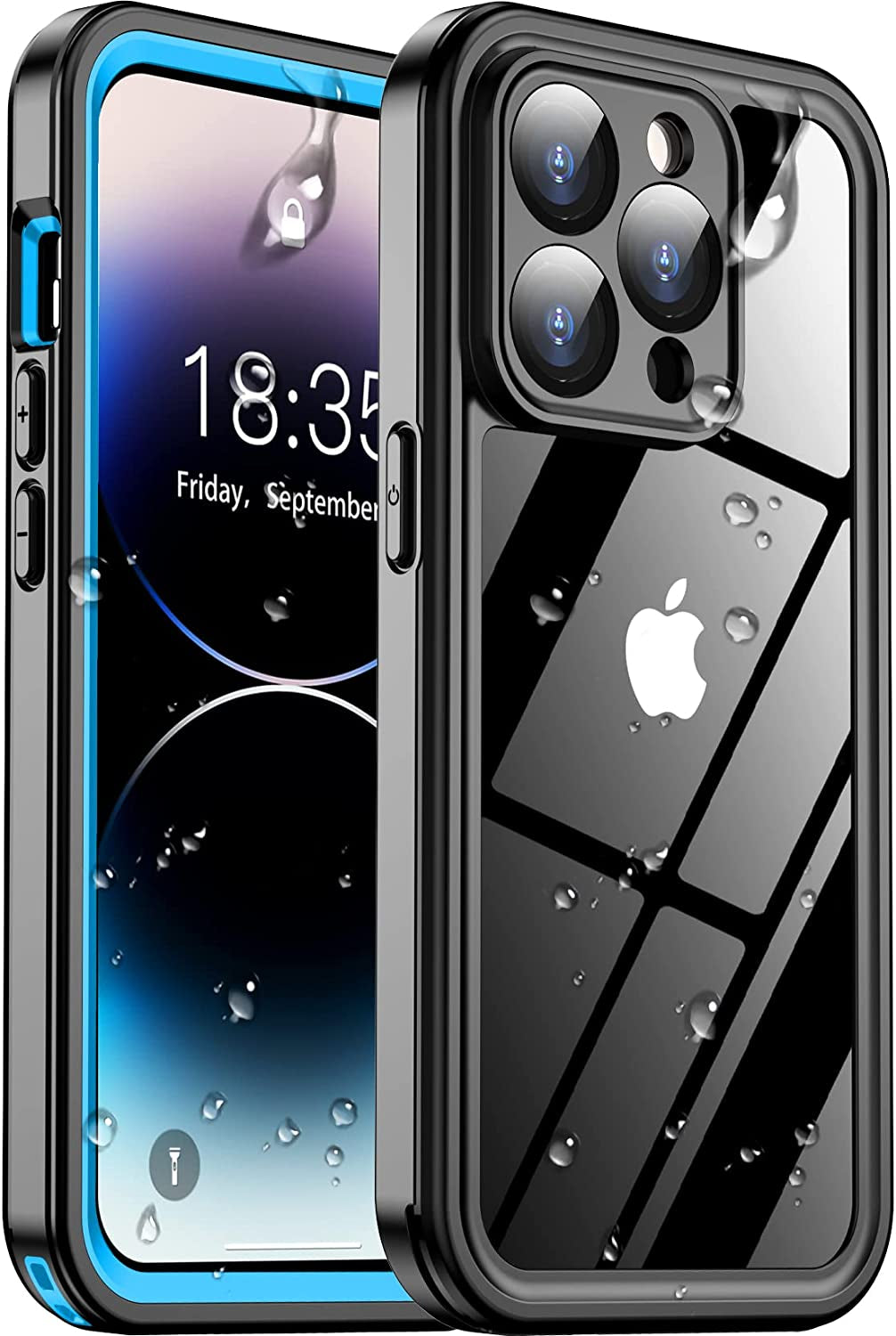 Temdan [Real 360 for Iphone 14 Pro Case Waterproof, Built-In 9H Tempered Glass Camera Lens & Screen Protection [14FT Military Dropproof][Full-Body Shockproof][Dustproof][Ip68 Underwater] Phone Case  Temdan Blue/Clear iPhone 14 Pro 