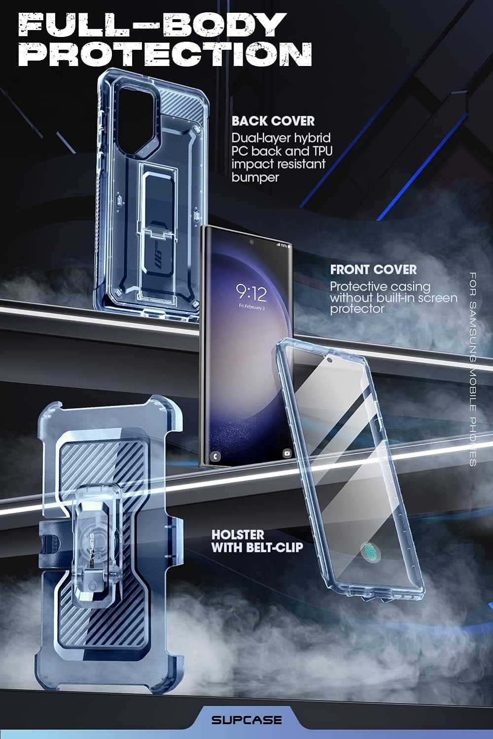 SUPCASE Unicorn Beetle Pro Case for Samsung Galaxy S23 Ultra 5G (2023), [Extra Front Frame] Full-Body Dual Layer Rugged Belt-Clip & Kickstand Case with Built-In Screen Protector (Frostblue)  SUPCASE   