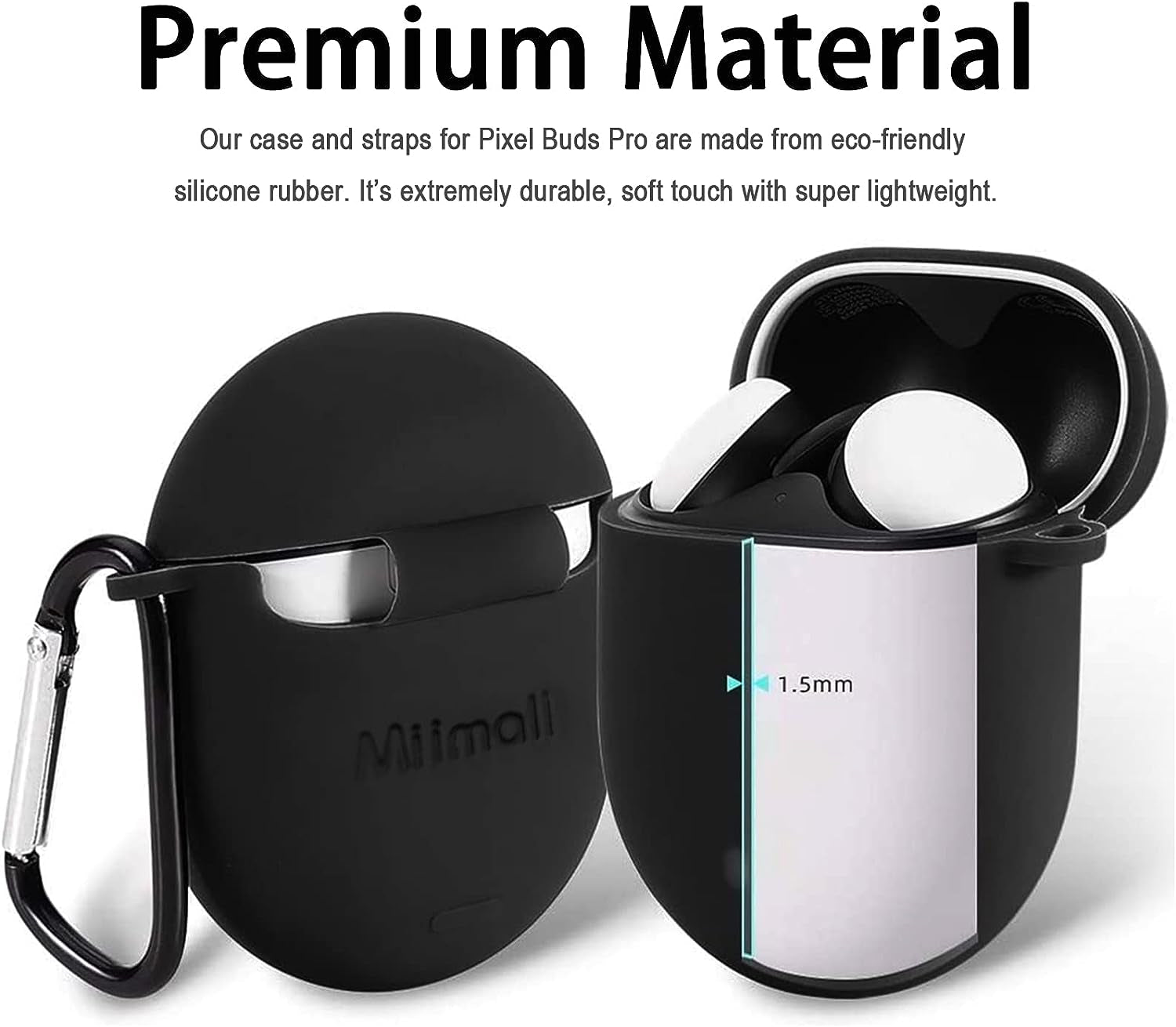 (1+1) Miimall Compatible for Google Pixel Buds Pro Case with Strap, Soft Silicone Keychain Protective Case Cover + Anti-Lost Neck Strap for Pixel Buds Pro 2022 Accessories (Black)  Miimall   