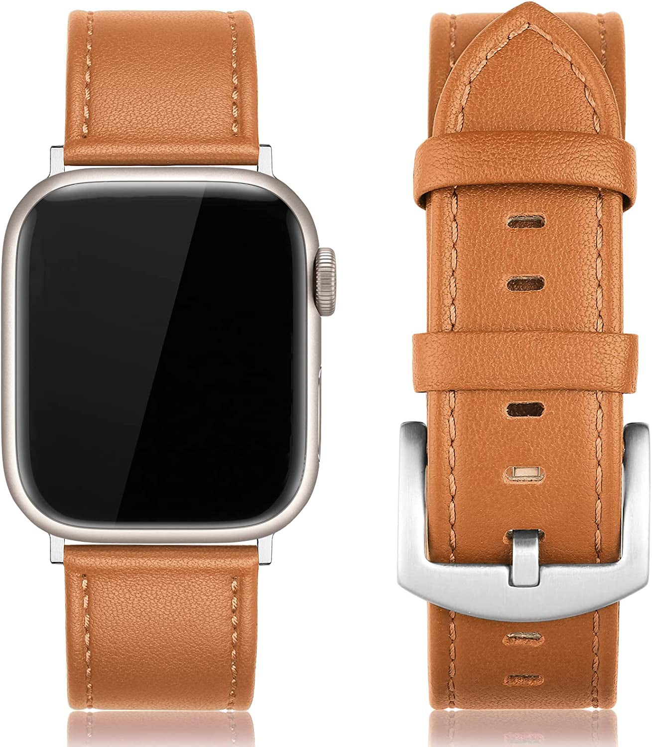 EDIMENS Leather Bands Compatible with Apple Watch 45Mm 42Mm 44Mm Band Men Women, Vintage Genuine Leather Wristband Replacement Band Compatible for Apple Watch Iwatch Series 8 7 6 5 4 3 2 1, SE Sports Retro Walnut  EDIMENS Gold Brown  