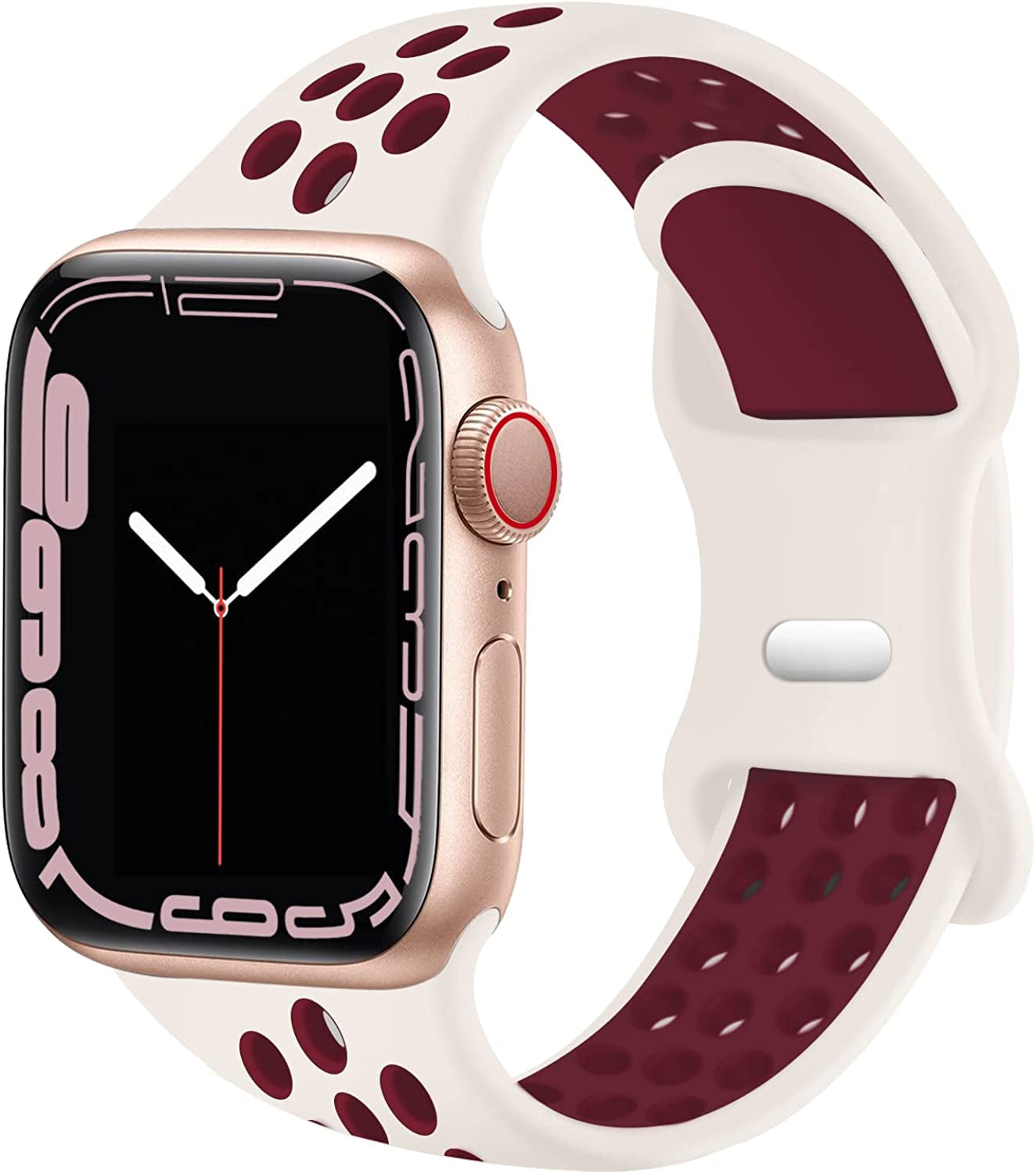 SVISVIPA Sport Bands Compatible for Apple Watch Bands 49Mm 45Mm 44Mm 42Mm 41Mm 40Mm 38Mm,Breathable Soft Silicone Sport Women Men Replacement Strap Compatible with Iwatch Ultra & SE & Series 8/7/6/5/4/3/2/1  SVISVIPA Starlight Winered 42mm/44mm/45mm/49mm 