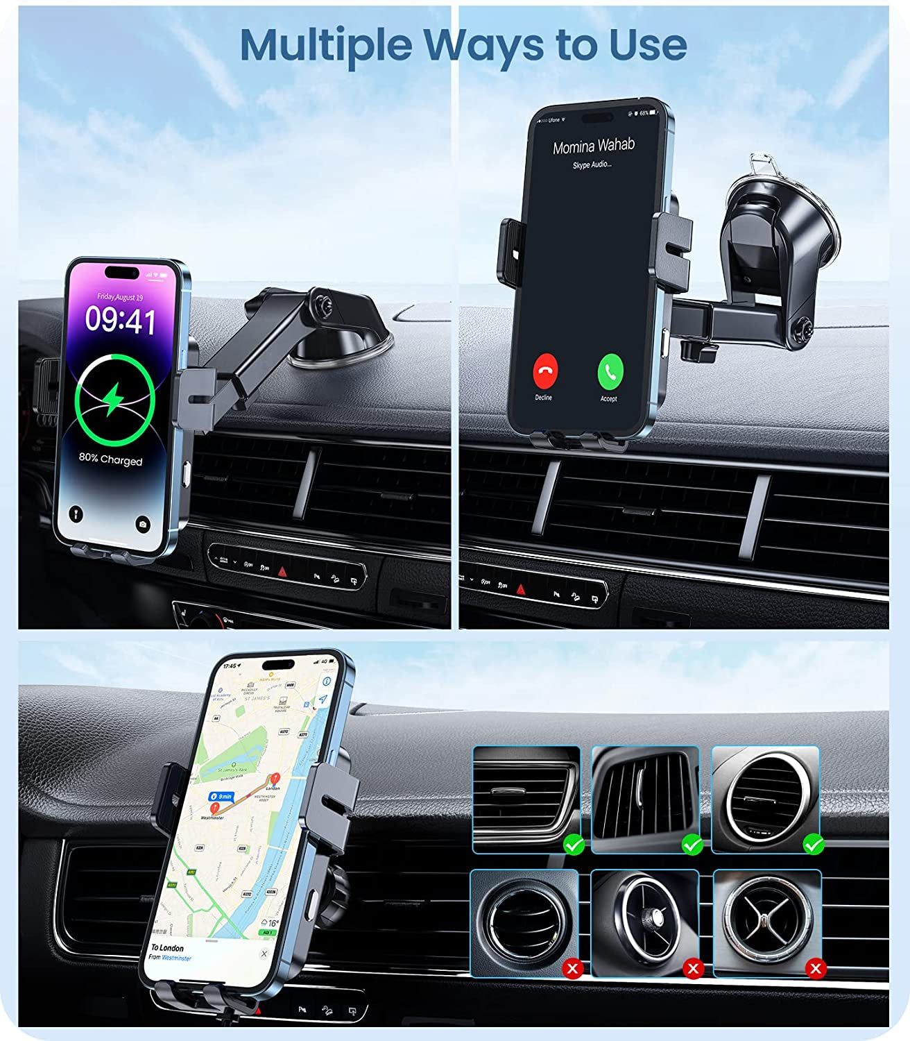 Wireless Car Charger, MOKPR 3 In1 Long Arm Car Mount, 15W Auto Clamping Car Charger Dash Windshield Air Vent Phone Holder Compatible with Iphone 14/13/13 Pro/12 Pro/12/11/X/8, Samsung S23/S22/S21,Etc  MOKPR   