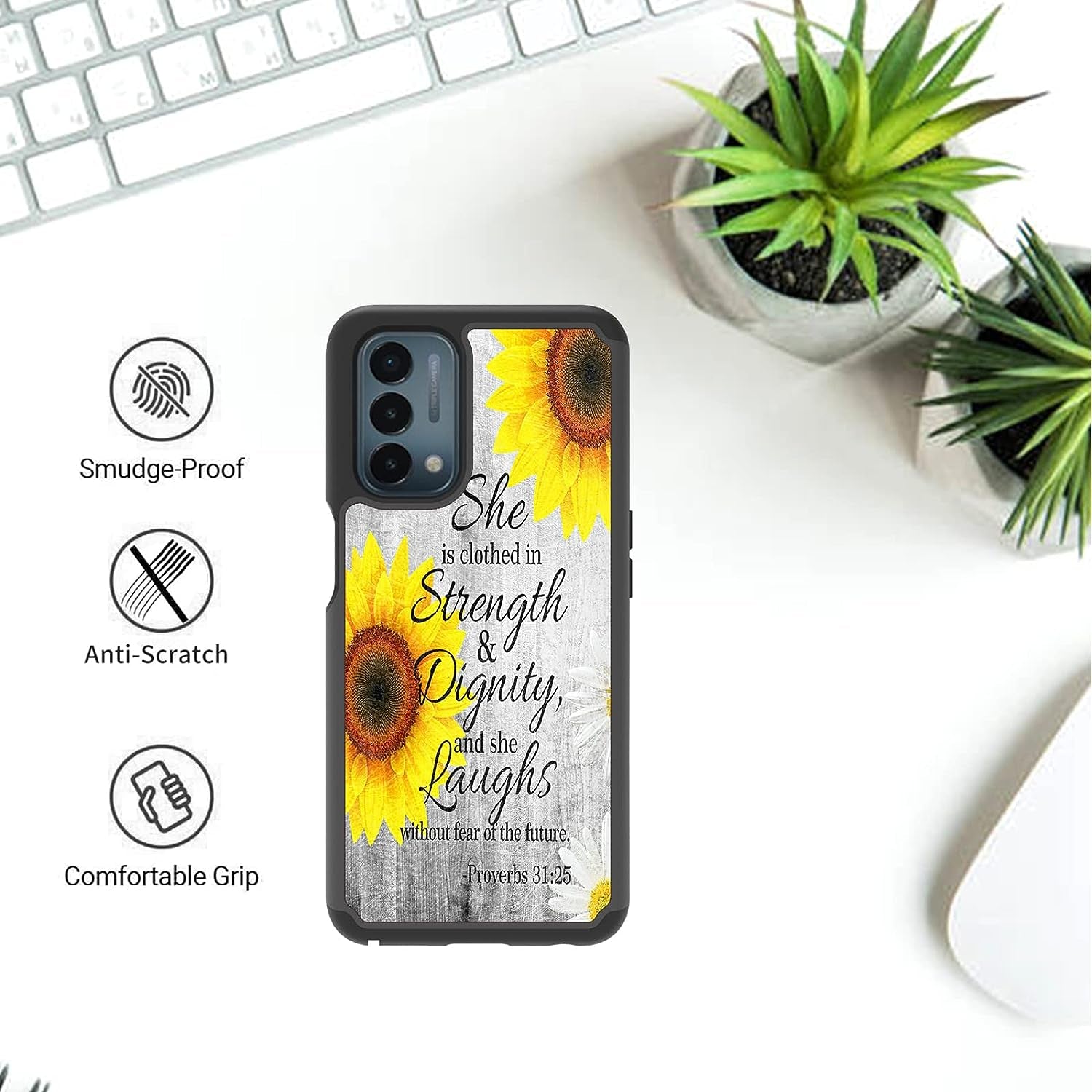 BWEGRHE Phone Case for Oneplus Nord N200 5G 6.49"(2021 Released), Dual Layer Heavy Duty Shockproof Hard PC + Soft Silicone Rubber Sturdy Nord N200 5G Phone Shell Proverbs 31:25 Cute Cover  JStar   