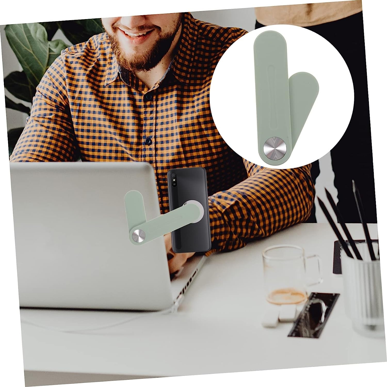 SOLUSTRE 2Pcs Expand Mobile Phone Bracket Smartphones Portable Phone Stand Laptop Phone Holder Computer Phone Mount Hands Free Phone Clip Magnetic Laptop Phone Mount Laptop Arm for Phone  SOLUSTRE   