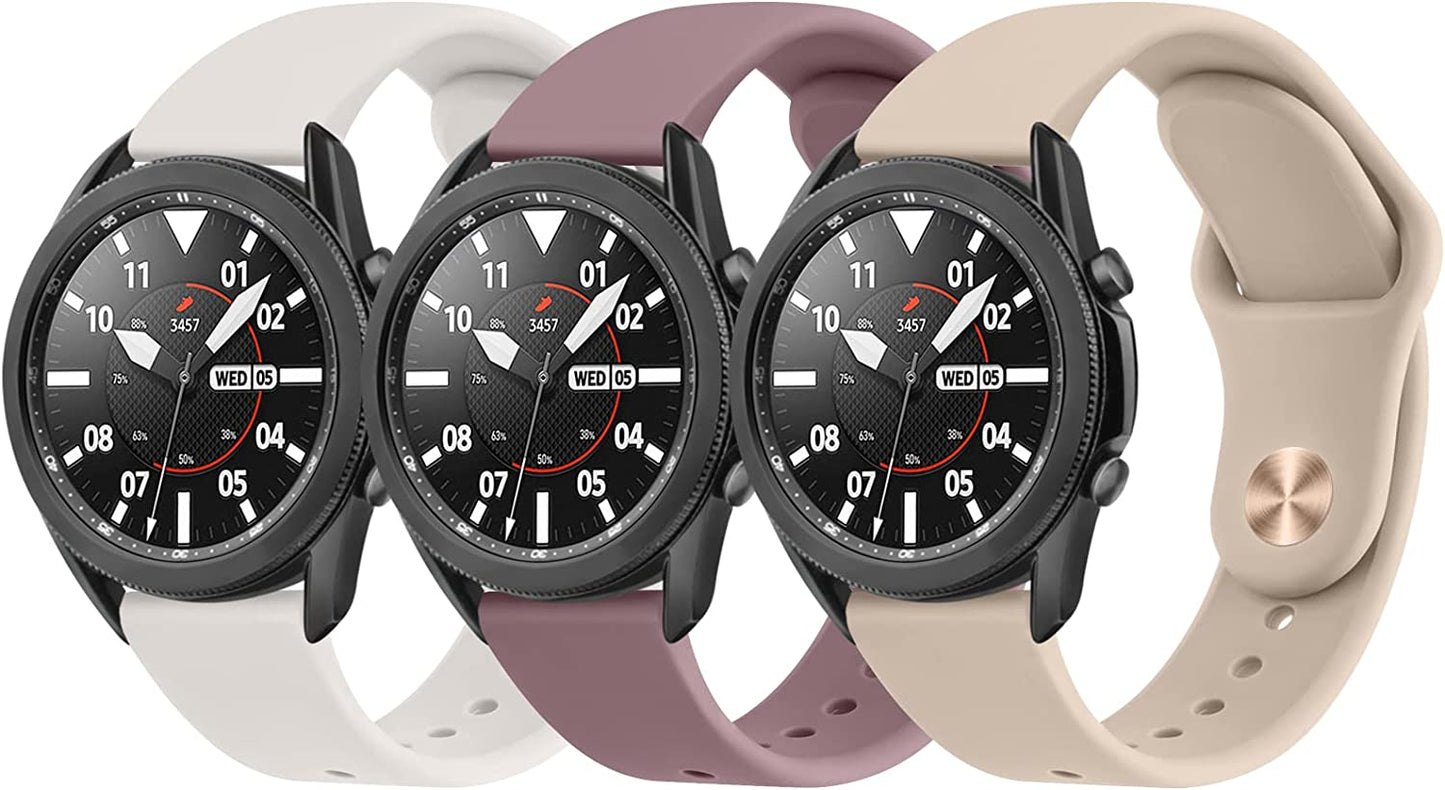 3 PACK Bands Compatible with Samsung Galaxy Watch 3 Bands 45Mm, Galaxy Watch 46Mm Band, 22Mm Adjustable Soft Silicone Sport Strap Replacement Band for Galaxy Watch 3 45Mm Women Men  Wanme Stone+Smoke Violet+Starlight  