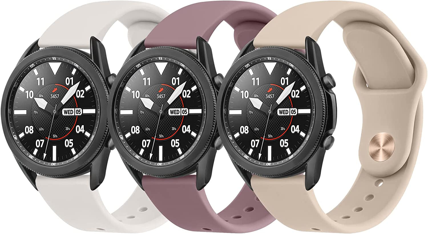 3 PACK Bands Compatible with Samsung Galaxy Watch 3 Bands 45Mm, Galaxy Watch 46Mm Band, 22Mm Adjustable Soft Silicone Sport Strap Replacement Band for Galaxy Watch 3 45Mm Women Men  Wanme Stone+Smoke Violet+Starlight  