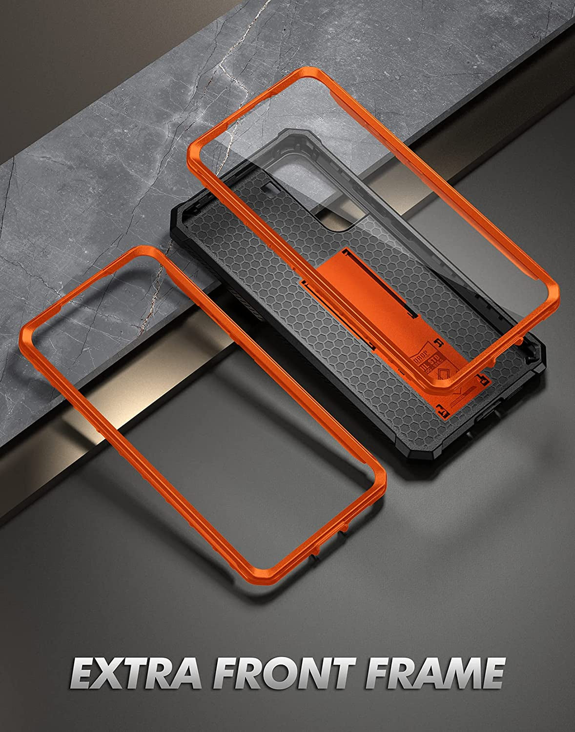 Poetic Spartan Case for Samsung Galaxy S22+ plus 5G 6.6 Inch, Built-In Screen Protector Work with Fingerprint ID, Full Body Rugged Shockproof Protective Cover Case with Kickstand, Metallic Orange  Poetic   