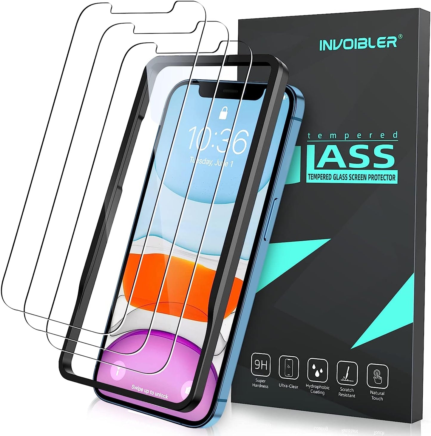 Invoibler 3 Pack Screen Protector Compatible with Iphone 11 Pro/Xs/X, Iphone 11 Pro/Xs/X Screen Protector Tempered Glass, 5.8 Inch [Anti-Scratch] [Bubble Free]  Invoibler iPhone 11/ XR 6.1"  