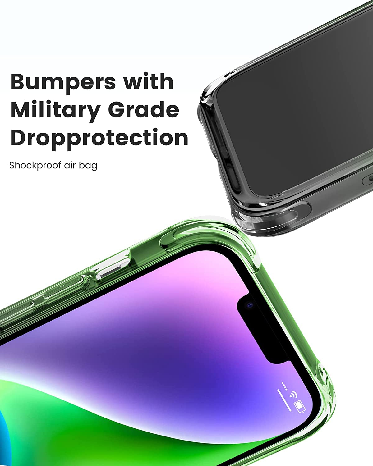Mkeke for Iphone 14 Case Clear, for Iphone 13 Case, Upgraded Sturdy Phone Case with Military Grade Protective Bumpers for Iphone 14/13, Gradient Black-Green  Shenzhen Make Technology Company Limited   