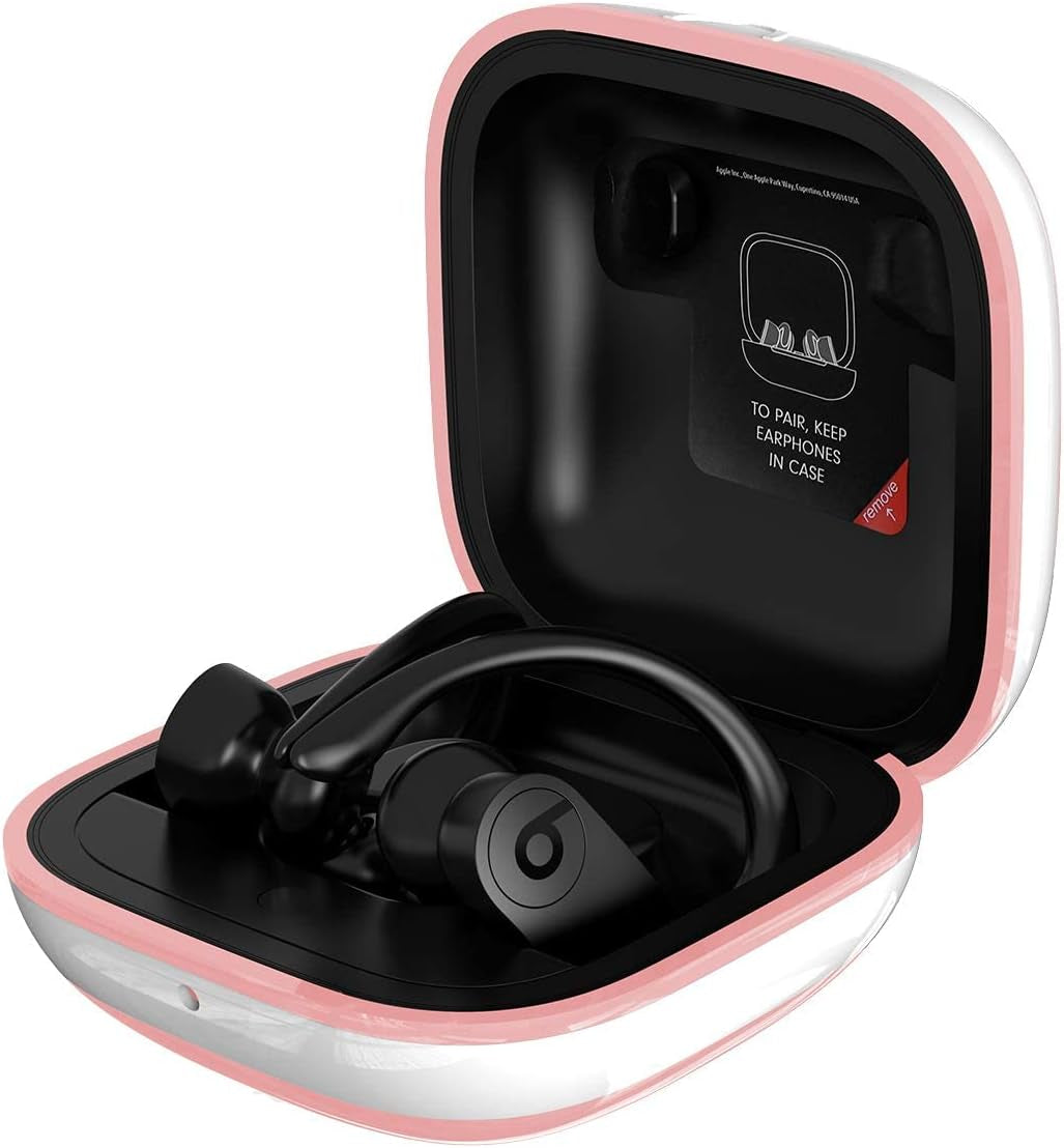 Compatible with Powerbeats Pro Case Cover, Anti-Lost and Shock-Proof Easy-To-Carry Durable Silicone Protective Case Skin for 2019 Latest Beats Powerbeats Pro (Burgundy)  meiyasy White Edge-Pink White Edge 