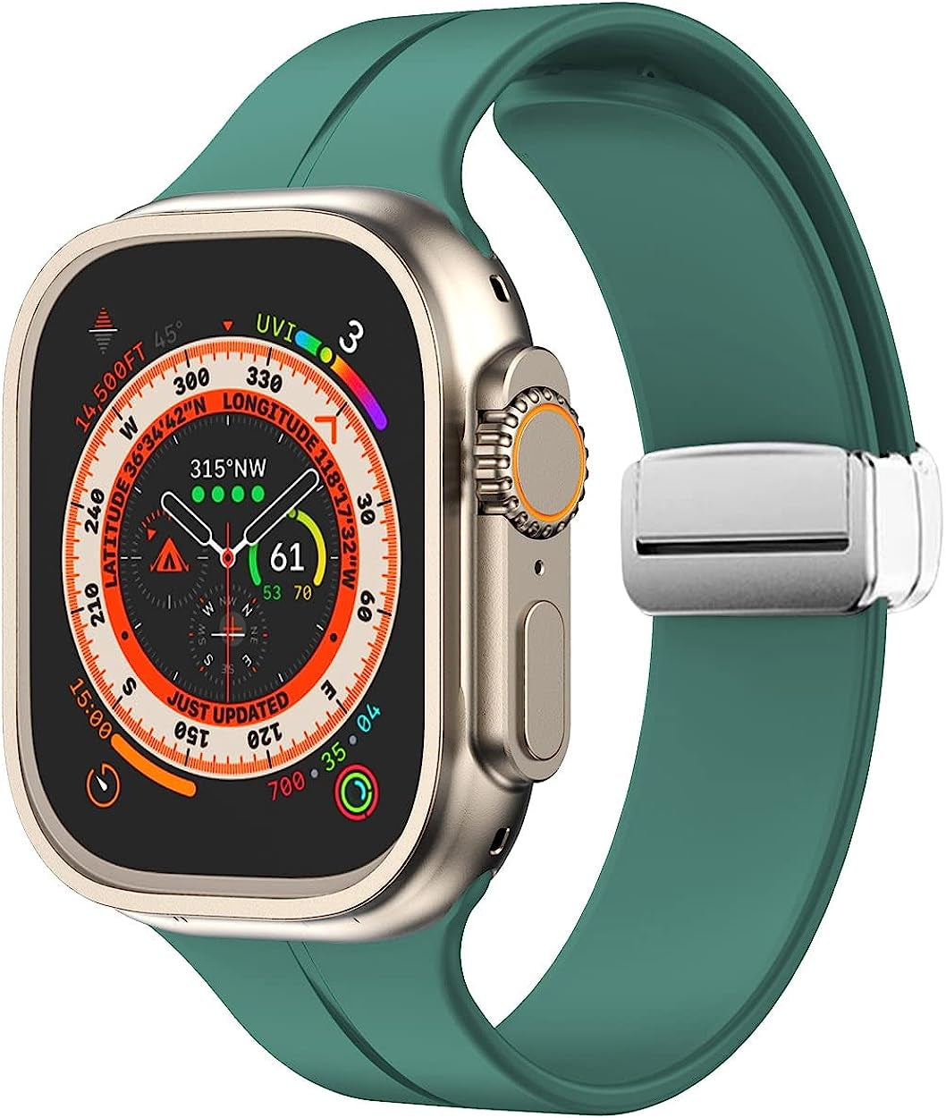 Meyzeli Compatible with Apple Watch Band 38Mm 40Mm 41Mm 42Mm 44Mm 45Mm 49Mm for Women Men, Soft Silicone Magnetic Buckle Sport Watch Band for Apple Watch SE Iwatch Series 8 7 6 5 4 3 2 1 Ultra  Meyzeli Silver Buckle- Pine Green 42mm/44mm/45mm/49mm 