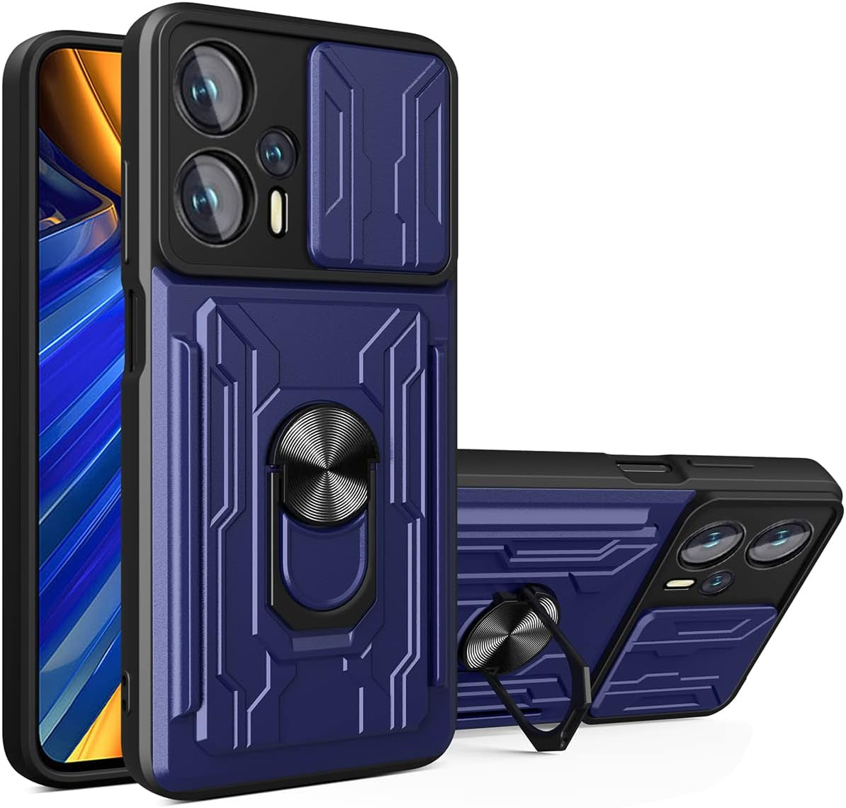 Ccsmall for Xiaomi Poco X4 GT 5G Case Sliding Window Case with Card Holders, Cover with Slide Camera Protection Built-In Magnetic Kickstand Case for Xiaomi Poco X4 GT 5G LJK Black  CCSmall Blue Xiaomi Poco X4 Gt 