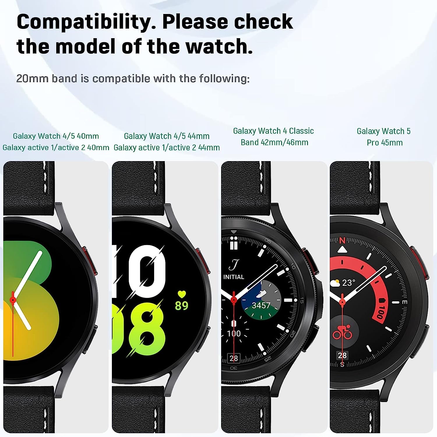 20Mm Leather Bands for Samsung Galaxy Watch 5 Band 44Mm 40Mm / Galaxy Watch 5 Pro 45Mm Band 2022 / Galaxy Watch Active 2 Band 40Mm 44Mm / Galaxy Watch 4 / 4 Classic Bands for Men Women Leather Strap  HATALKIN   