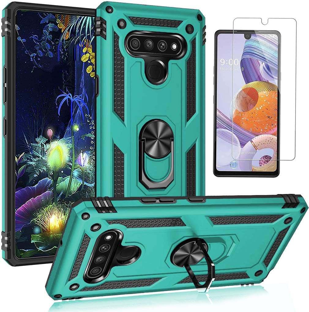 YZOK Compatible with LG Stylo 6 Case,With HD Screen Protector,Military Grade Protective Phone Case with 360 Degree Rotating Metal Ring, Holder Kickstand Cover Case for LG Stylo 6 (Blue)  YZOK Teal  