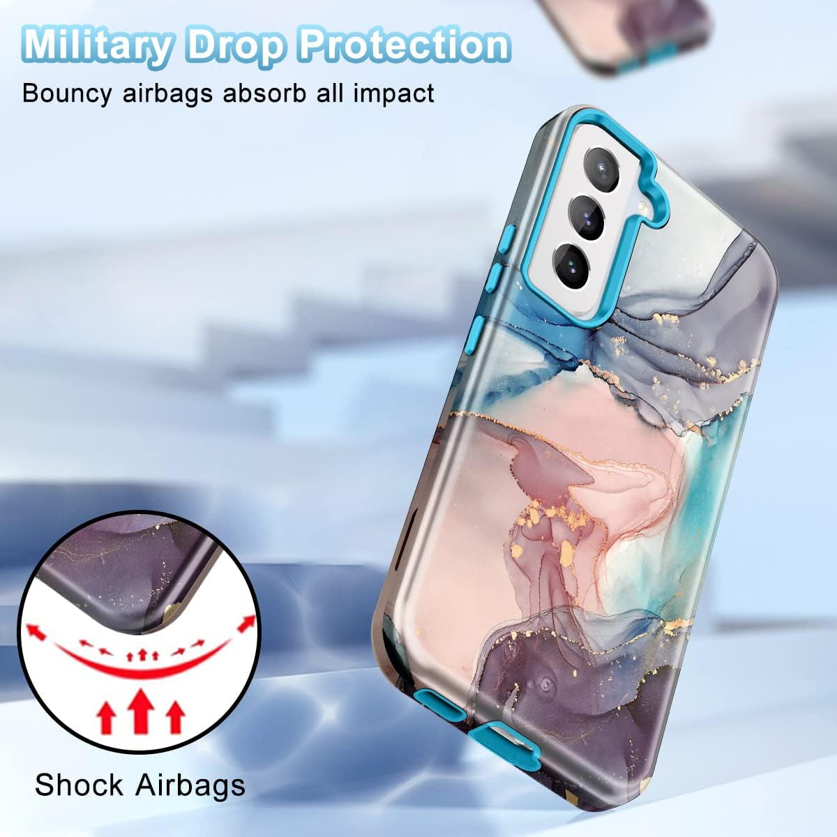 Btscase for Samsung Galaxy S22+/S22 plus 5G Case, Marble Pattern 3 in 1 Heavy Duty Shockproof Full Body Rugged Hard Pc+Soft Silicone Drop Protective Women Girl Covers for S22+/S22 Plus, Blue Gray  Btscase   