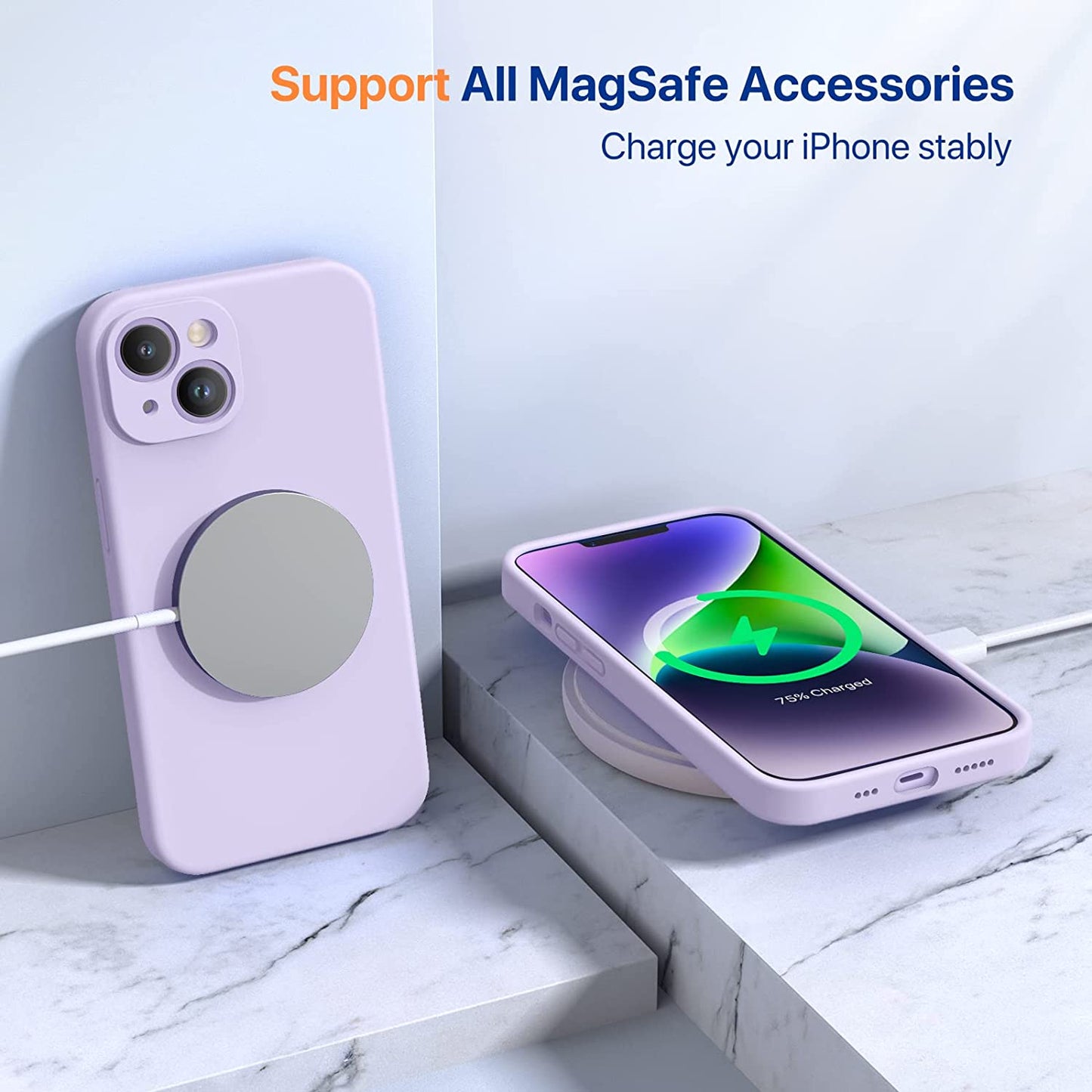 Miracase Designed for Iphone 14 Case with Screen Protector,[Upgraded Enhanced Camera Protection],Shockproof Liquid Silicone Case with Microfiber Lining, 6.1 Inch,Aqua Purple  Miracase   