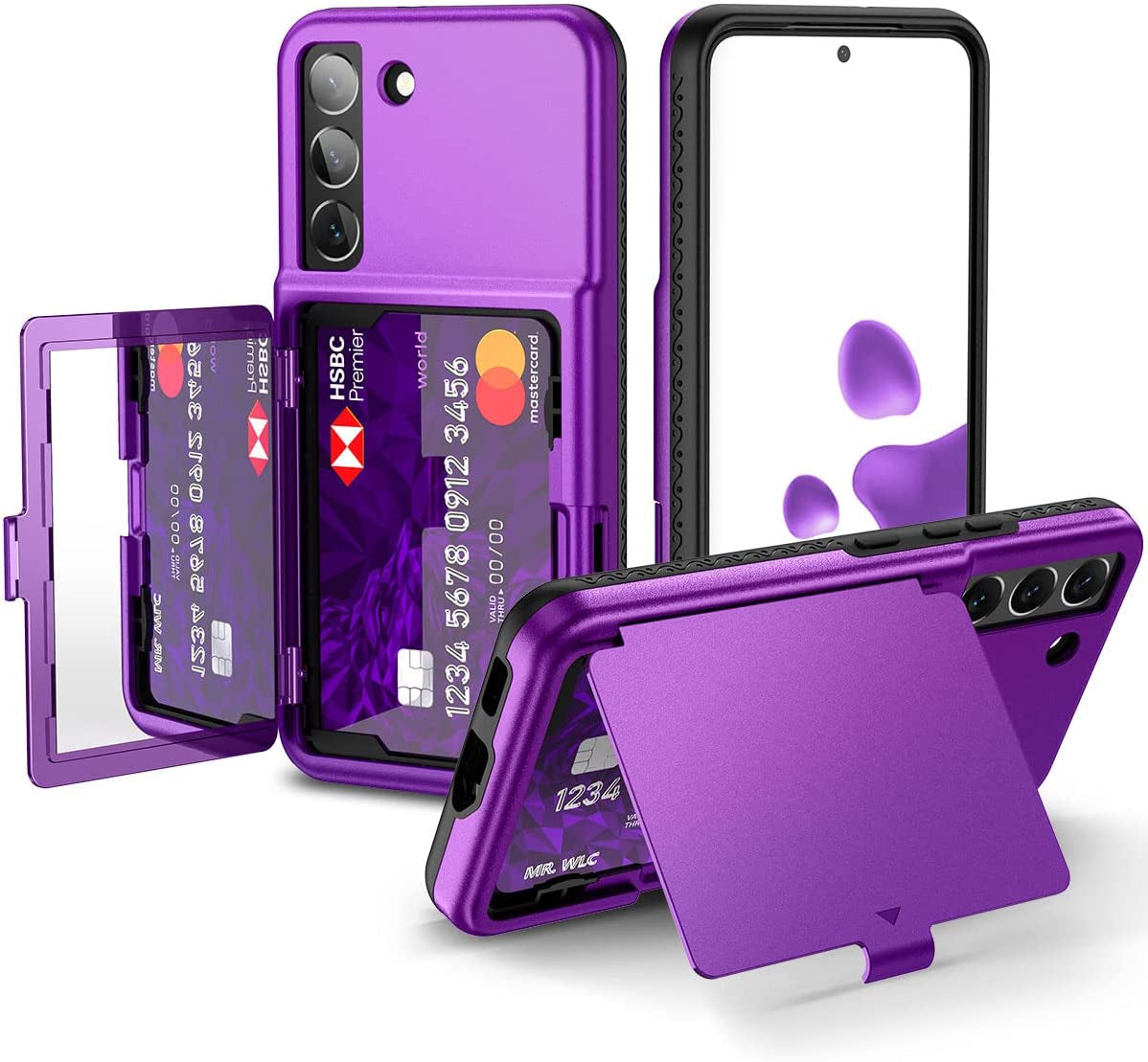 Welovecase Samsung Galaxy S22 Case Wallet Case with Credit Card Holder & Hidden Mirror, All-Round Protection Shockproof Phone Cover Designed for Samsung Galaxy S22 5G, 6.1 Inch Red  WeLoveCase Purple  
