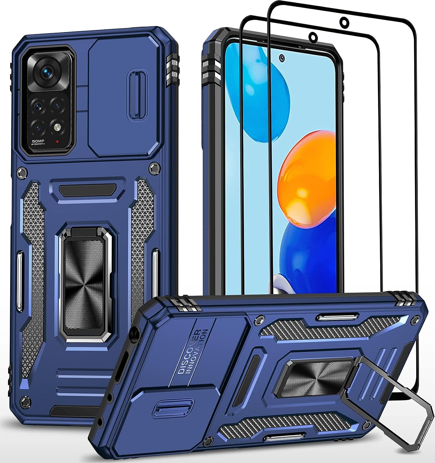 Wefor Xiaomi Redmi Note 11 (4G) Case with Slide Camera Cover, 360°Magnetic Ring Kickstand Upgraded Military Grade Shockproof Case with Magnetic Car Mount Holder (Navy Blue)  Wefor   