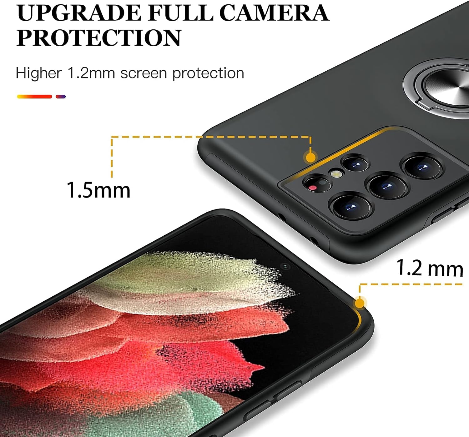 JAME for Samsung Galaxy S21 Ultra Case, [NOT for S21 or S21 Plus], Slim Soft Bumper Protective Case for Samsung S21 Ultra Case, with Invisible Ring Holder Kickstand for Galaxy S21 Ultra Case, Black  XJXIN   