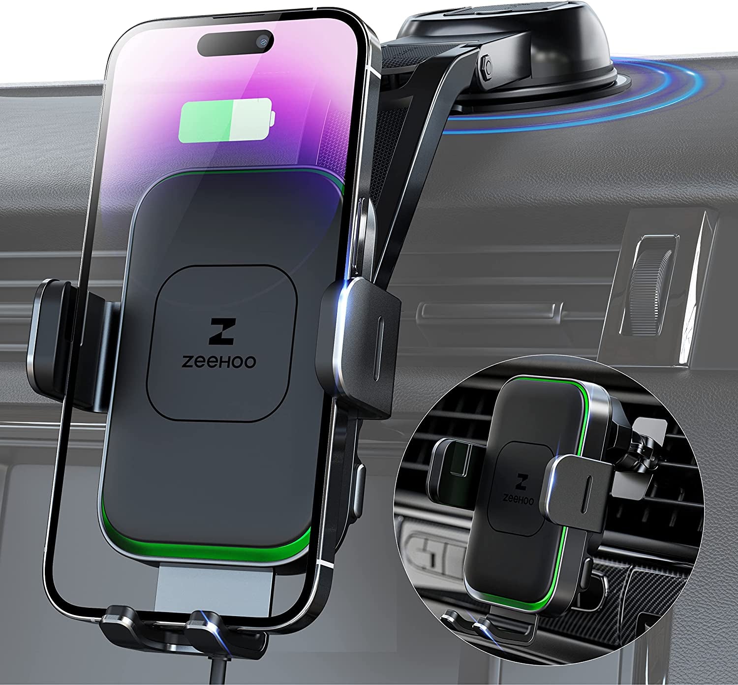 [Upgraded Version] Zeehoo Wireless Car Charger,15W Fast Charging Auto-Clamping Car Mount, Dash, Air Vent Charging Car Phone Holder for Iphone 14 13 12 11, Samsung Galaxy S23+ S22, Etc. (Black)  ZeeHoo Black(DUOXX-X3)  