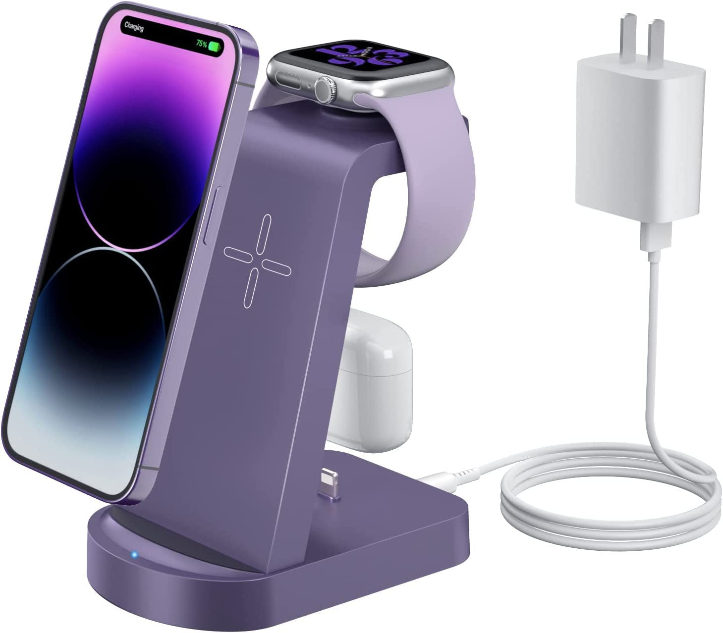 Wireless Charging Station - 3 in 1 Wireless Charger for Iphone 14/13 Pro/13/12/11 Pro Max/X/Xs/8/8 Plus,Wireless Charging Stand Dock for Apple Watch Series Airpods 3/2/1/Pro(With Adapter)  INNISTO Purple  