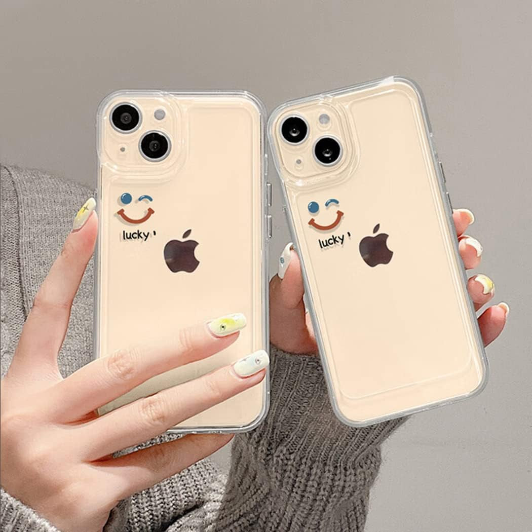 ZEZHOU Iphone 13 Mini Clear Case with Camera Lens Protector, Non Yellow Square Electroplated Edge, Upgraded Shockproof Inner Silicone Bumper Shell, Slim Thin Phone Case for Iphone 13 Mini 6.1", Black  ZEZHOU Clear, Smile Lucky Design Design For Iphone 13 Case, 6.1" 