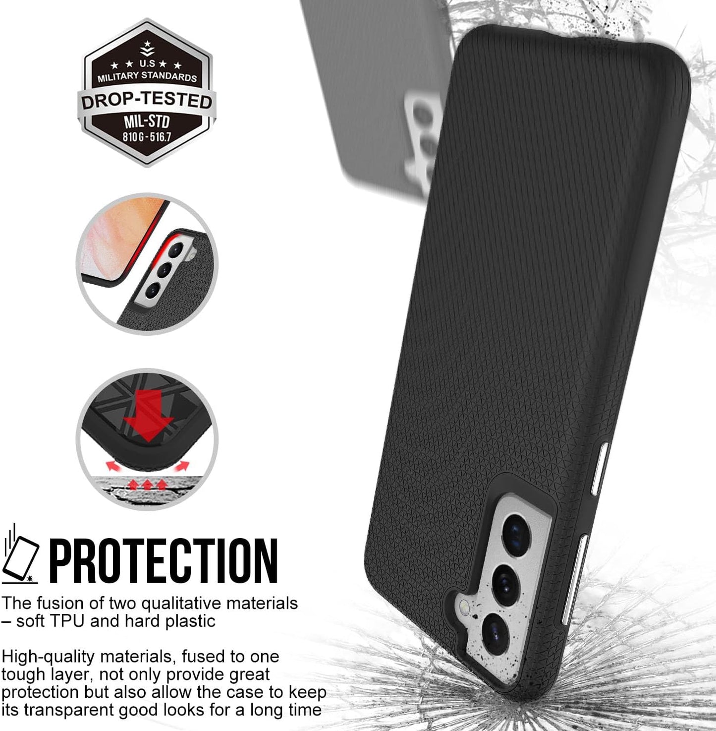 TROWRAP for Samsung Galaxy S21 Case Slim, Galaxy S21 5G Phone Case Black, Samsung S21 Case Dual Layer, 6.2 Inch  TROWRAP   