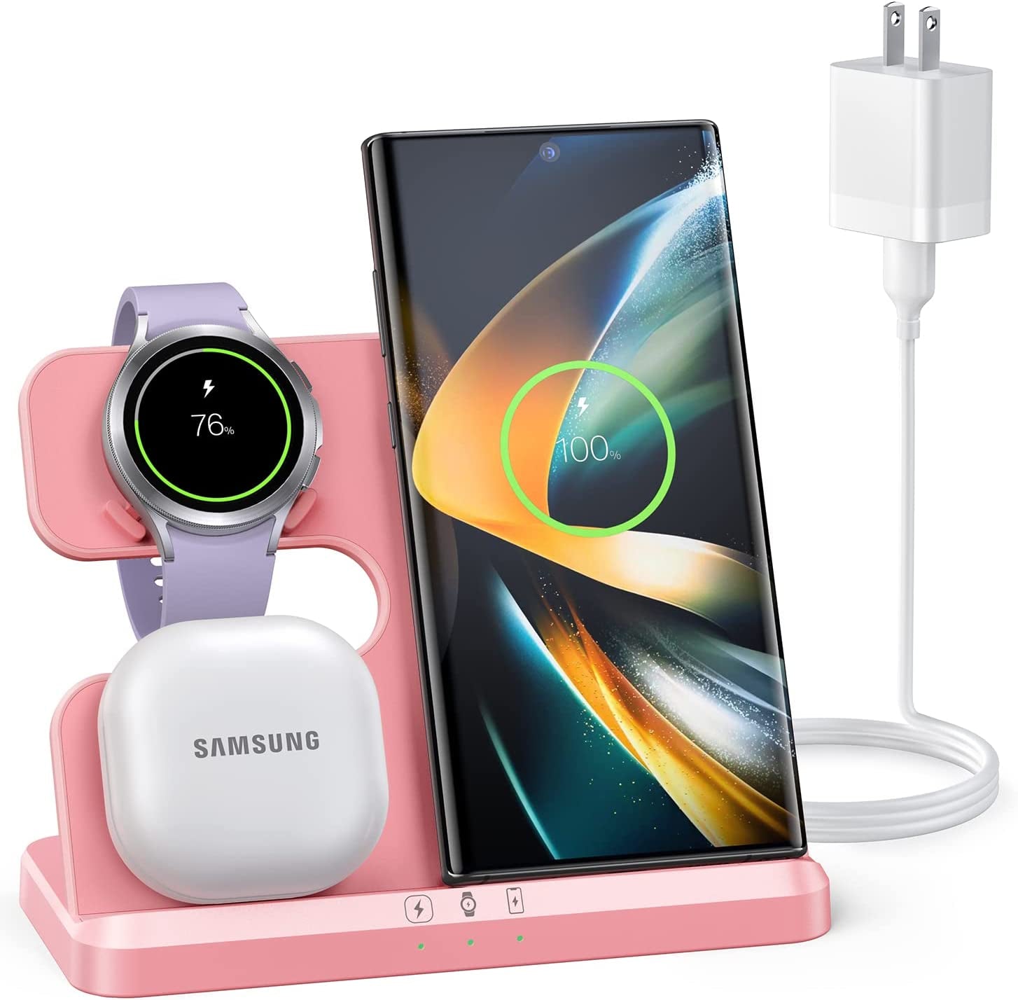𝟮𝟬𝟮𝟯 𝗡𝗲𝘄 ZUBARR Wireless Charging Station for Samsung and Android Multiple Devices 3 in 1 Fast Charger Dock Stand for Phone Galaxy Z Flip 4/3 Z Fold S23 S22 S20 Ultra, Galaxy Watch 5/4/3, Buds  Guanyu(Dongguan) Intelligent Technology Co.,Ltd Pink  