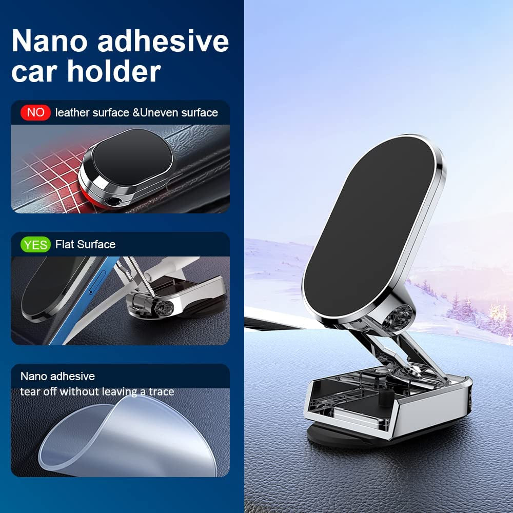 【 2-PACK】2023 New Alloy Folding Magnetic Car Phone Holder, Magnetic 360° Rotation Car Phone Holder, Universal Dashboard Car Phone Mount, Folding Magnetic Phone Holder for Car (Black+Silver)  FEIJIUKJ   