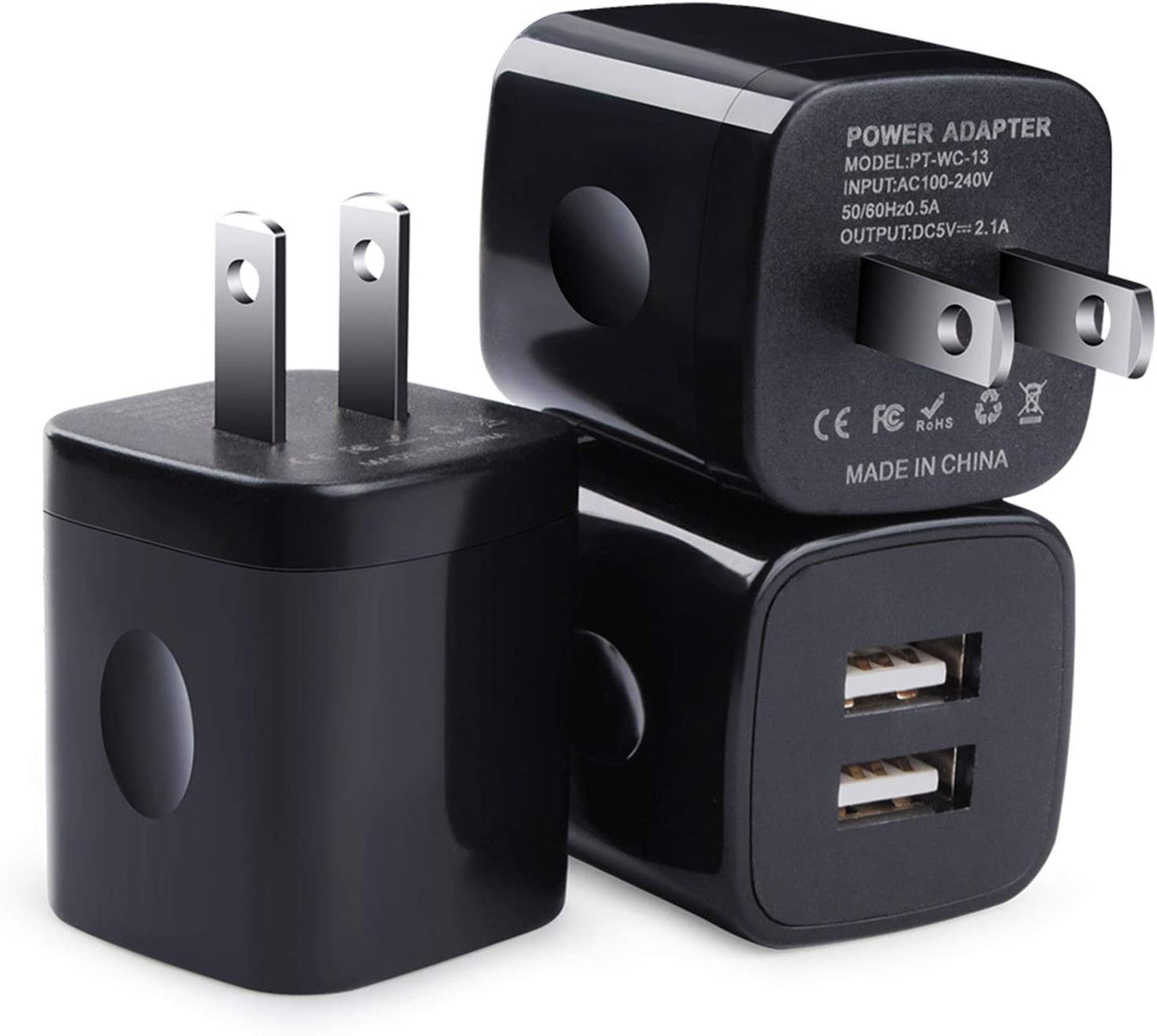 Black USB Wall Adapter, Charging Block, 3Pack Dual Port 2.1A Fast Wall Charger Brick Base Cube USB Plug Outlet Phone Charger Box Compatible Iphone 14 13 12 11 XS Max XR X 8 7 6 6S, Ipad, Samsung, LG  Shenzhen Putuo Technology Co.,Ltd   