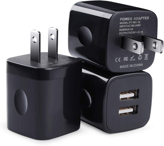 Black USB Wall Adapter, Charging Block, 3Pack Dual Port 2.1A Fast Wall Charger Brick Base Cube USB Plug Outlet Phone Charger Box Compatible Iphone 14 13 12 11 XS Max XR X 8 7 6 6S, Ipad, Samsung, LG  Shenzhen Putuo Technology Co.,Ltd   