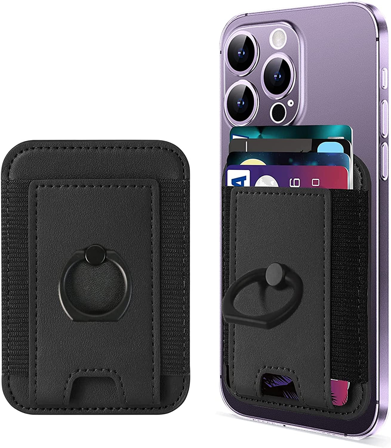 WUOJI Magnetic Leather Wallet 2 Cards Holder Stand Designed for Magsafe with Kickstand Compatible with Iphone 13 Pro Max/13/13 Pro/13 Mini & Iphone 12 Pro Max/12/12 Pro/12 Mini-Black  WUOJI Pu Black  