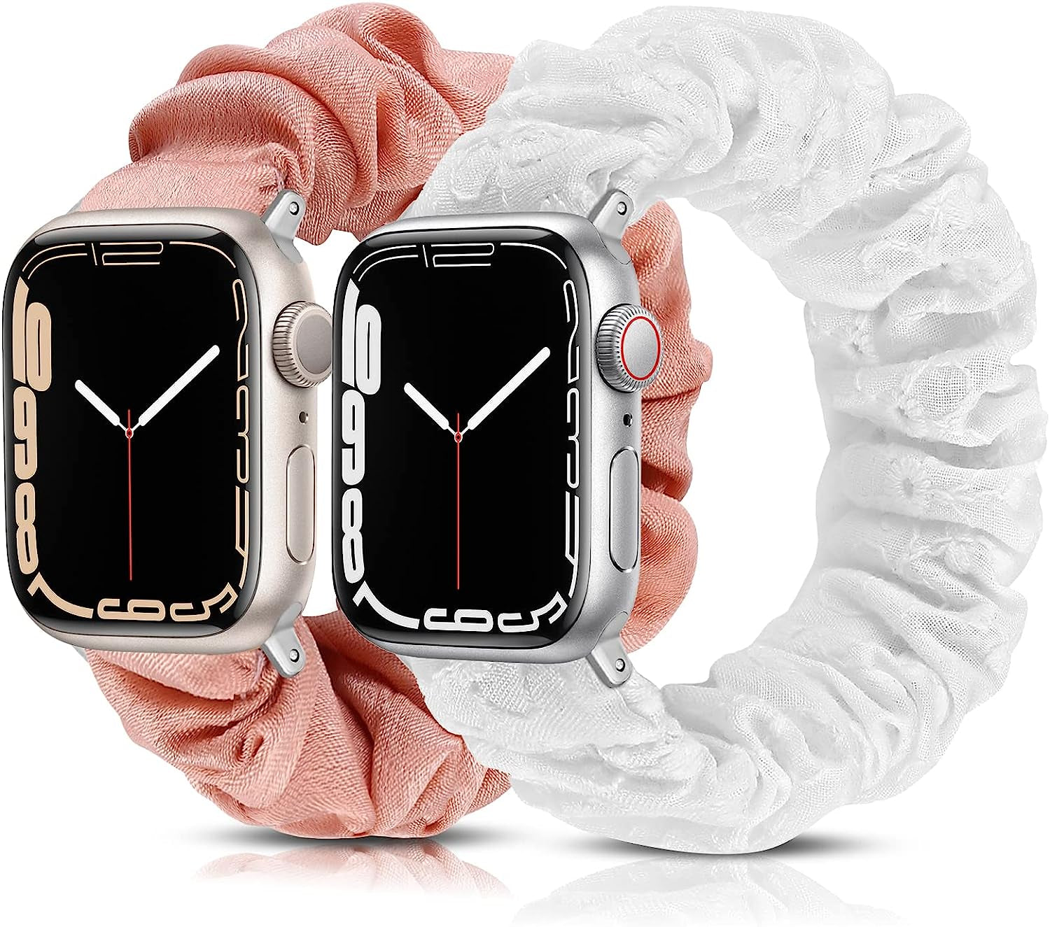 TOYOUTHS 2 Packs Scrunchie Elastic Watch Bands Compatible with Apple Watch Bands 44Mm 42Mm 40Mm 38Mm 41Mm 45Mm for Women Stretchy Bands Bracelet Replacement Bands for Iwatch Series 8/7/6/5/4/3/2/1/SE  TOYOUTHS White/Pink 42MM/44MM/45MM-L 