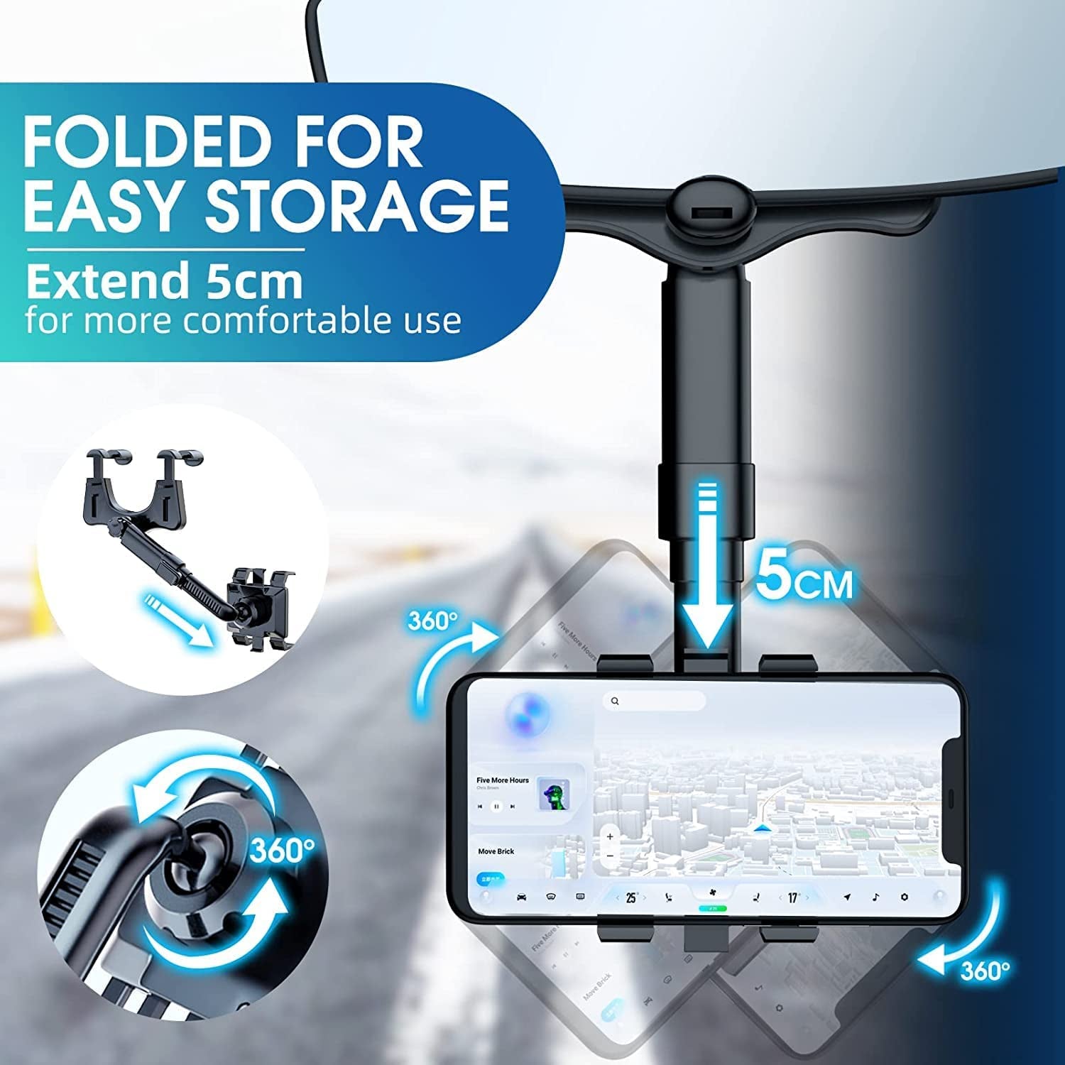 2022 New Version-Car Phone Holder Mount, Rearview Mirror Phone Holder for Car, 360°Rotatable and Retractable Car Phone Holder, Multifunctional Phone Mount for Car, for All Mobile Phones  Ylahdent   