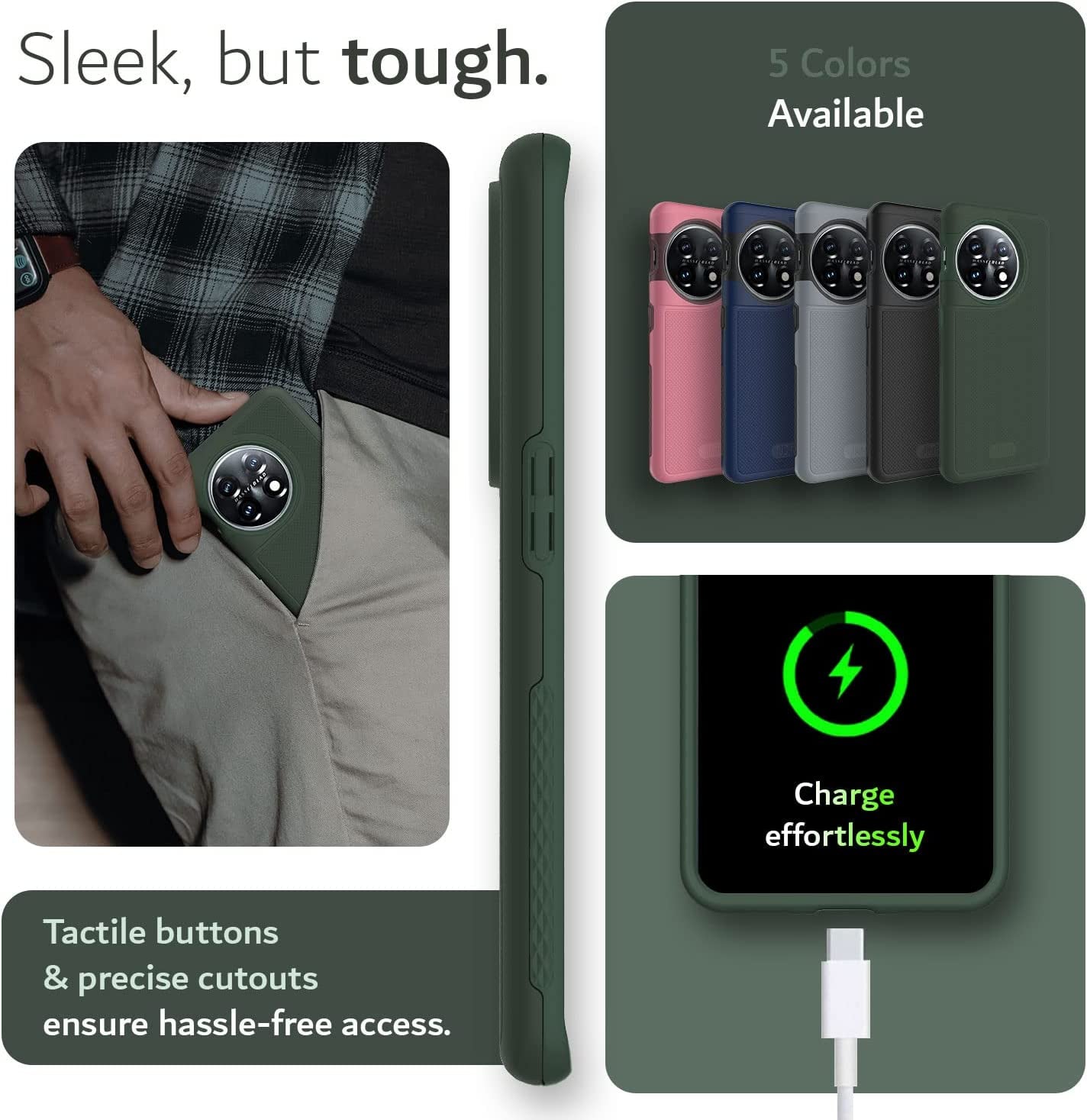 TUDIA Dualshield Grip Designed for Oneplus 11 Case 5G (2023), [Mergegrip] Dual Layer Shockproof Slim Military Grade Non-Slip Tough Heavy Duty Protective Phone Case Cover (Pine Green)  TUDIA   