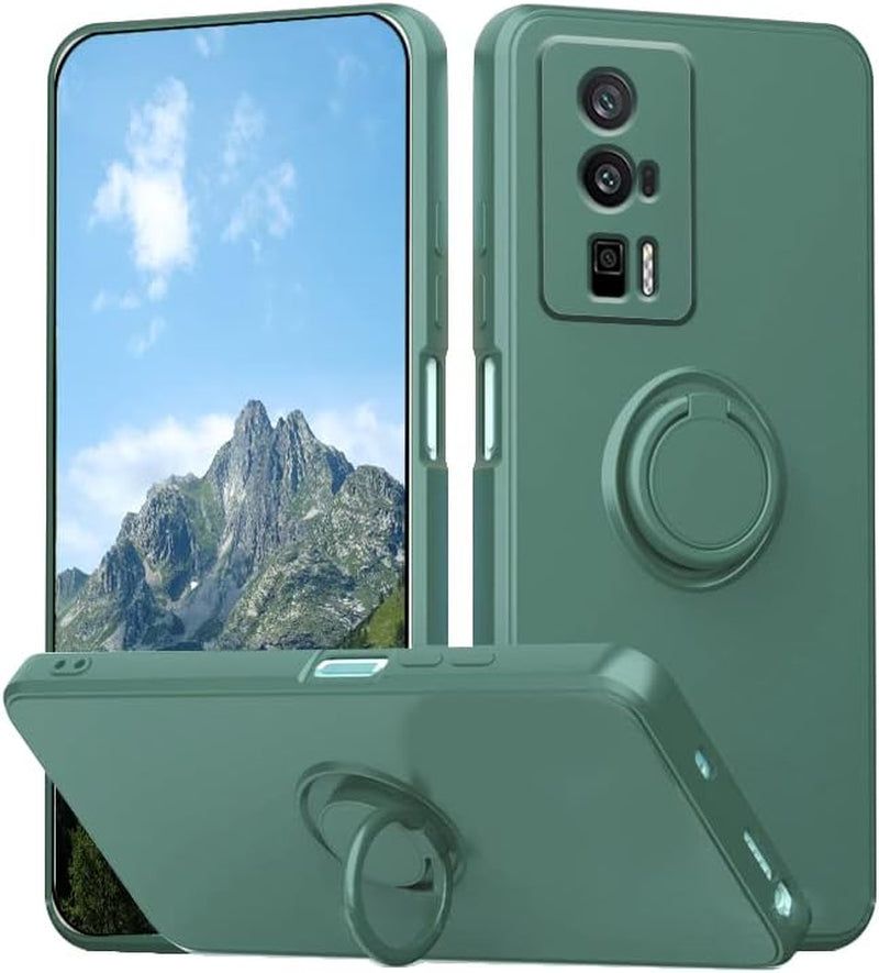 Wousunly Compatible with Poco F5 Pro Case with Ring Kickstand Black, Xiaomi Poco F5 Pro Phone Case Silicone Liquid with Soft Microfiber Lining Slim Shockproof Protective Cover (Black)  Wousunly Dark Green  