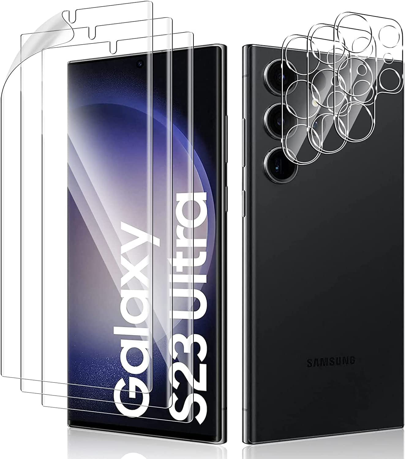 Yoyamo 【3+3 Pack Screen Protector for Samsung Galaxy S23 Plus/S23+ with 3 Pack Tempered Glass Screen Protective Film and 3 Pack Camera Lens Protector-Bubble Free High Definition  Yoyamo 3+3 Pack for Galaxy S23 Ultra  