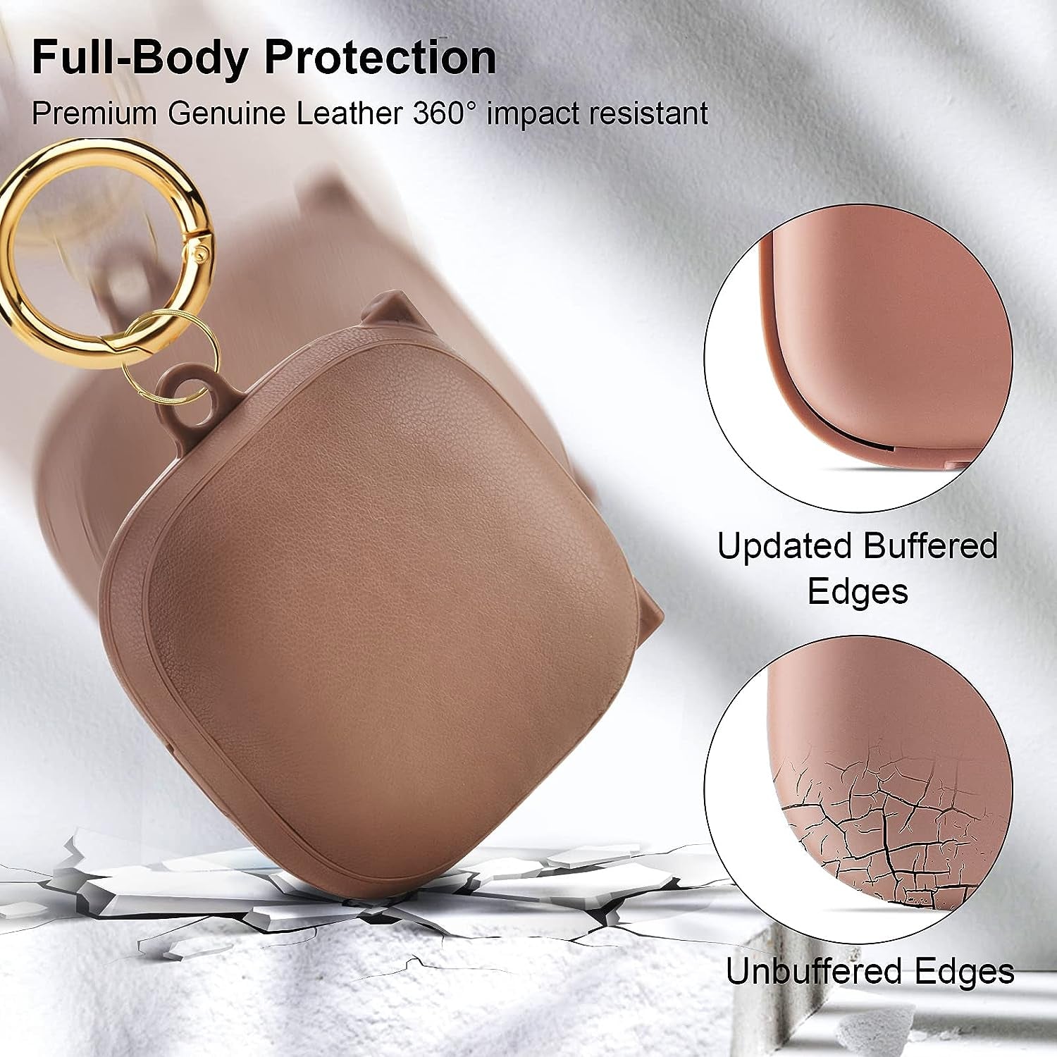 Leather Beat Fit Pro Case Cover,V-Moro Genuine Leather Skin Case Cover for Beats Fit Pro 2021 Earbuds Protective Cover with Keychain Accessories for Women Men(Dune)  V-MORO   