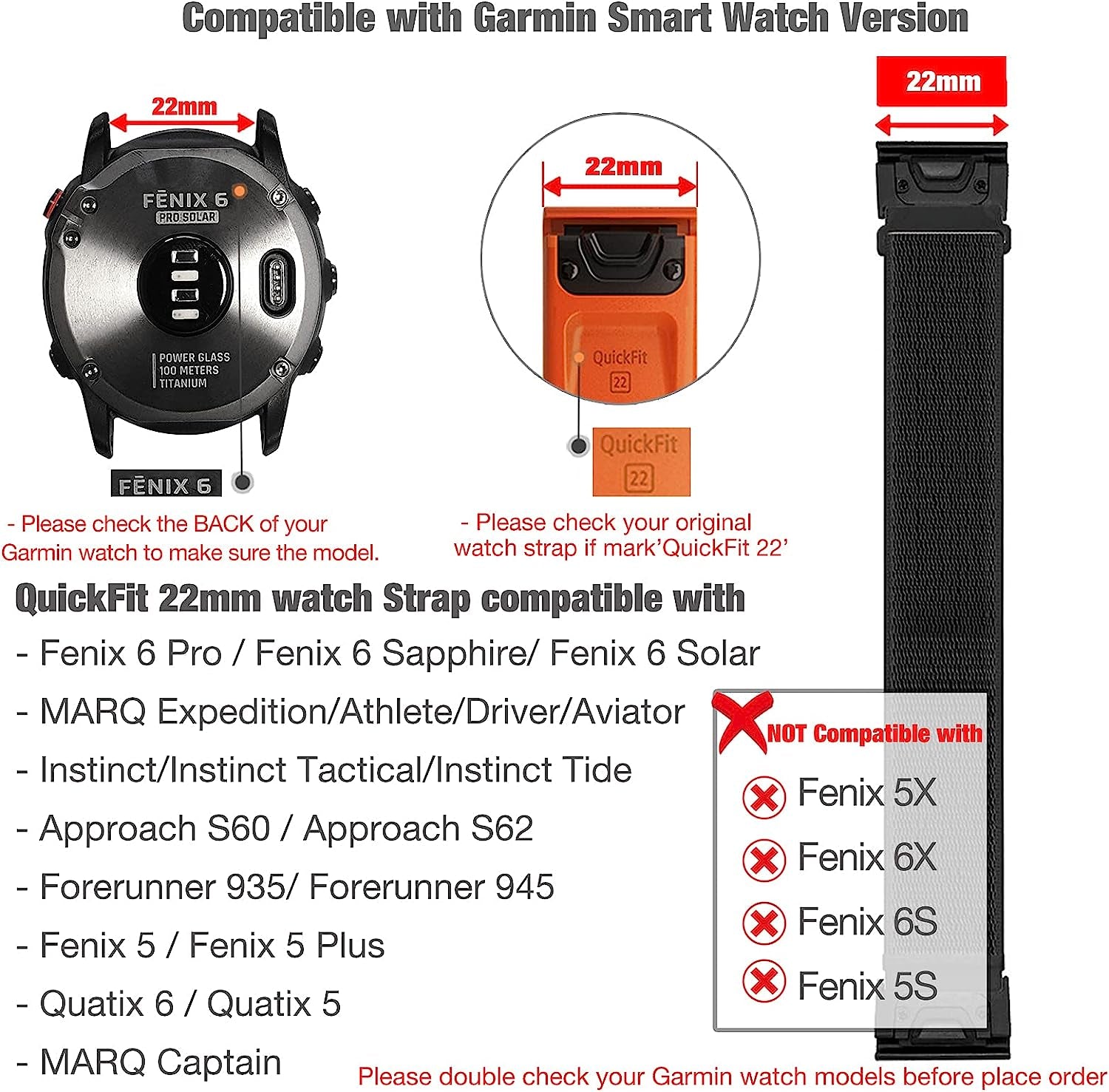 PONATTENO 22Mm Quick Release Fit Nylon Watch Band for Fenix 6/ 5 / 7, Soft Loop Sport Wristband Strap for Garmin Fenix 6 Pro/Sapphire,Fenix 5 Plus, Forerunner 945,Quatix 5 (Black)  PONATTENO   