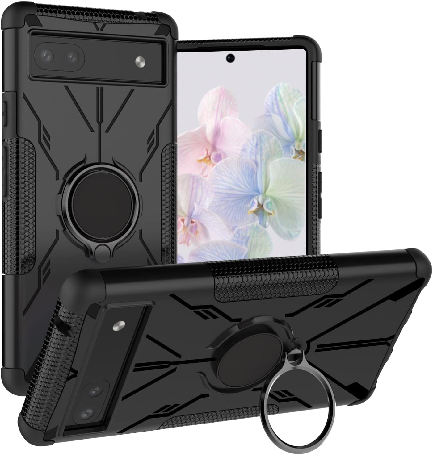 Military Case for Google Pixel 6A 5G 2022 Tough Rugged Dual Layer Case Hybrid Cover with 360°Ring Holder Kickstand for Google Pixel 6A 5G 2022  XBS-Better Black  
