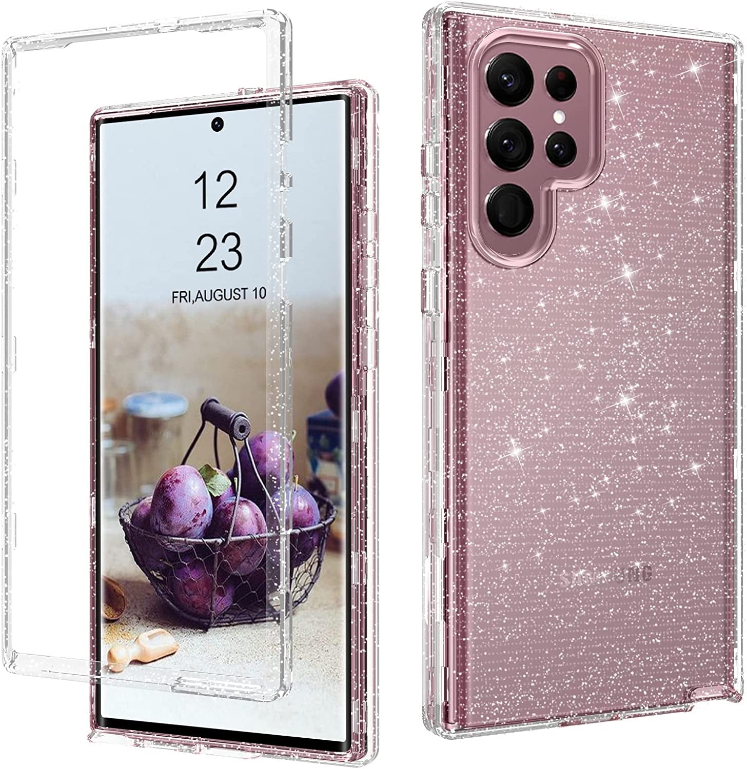 DUEDUE for Samsung Galaxy S22 Ultra 6.8" 5G Case Glitter Full Body Protective 3 in 1 Heavy Duty Hybrid Hard PC Rugged Shockproof Women Transparent Bling Sparkle Cover for Samsung S22 Ultra, Pink Clear  DUEDUE 11976-Clear  