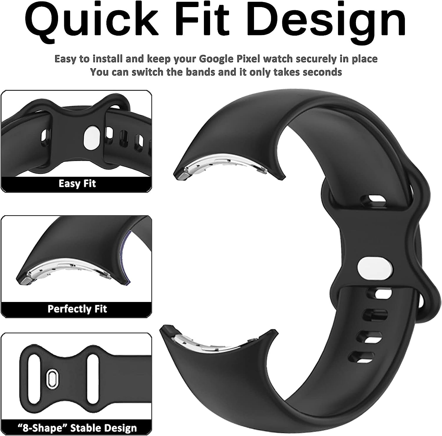 Miimall Compatible for Google Pixel Watch Band, Soft Silicone Sport Wristband for Men Women, Breathable Lightweight Replacement Strap Bracelet for Pixel Watch, 2022(Black-Large)  Miimall   